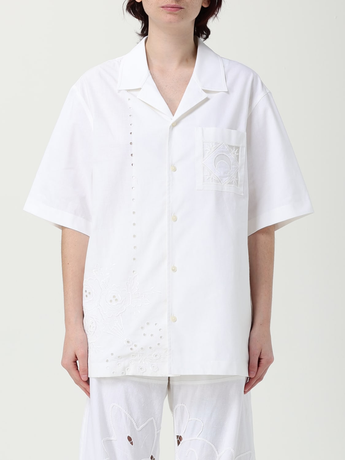 MARINE SERRE CAMICIA: Camicia Marine Serre in cotone e Sangallo, Bianco - Img 1