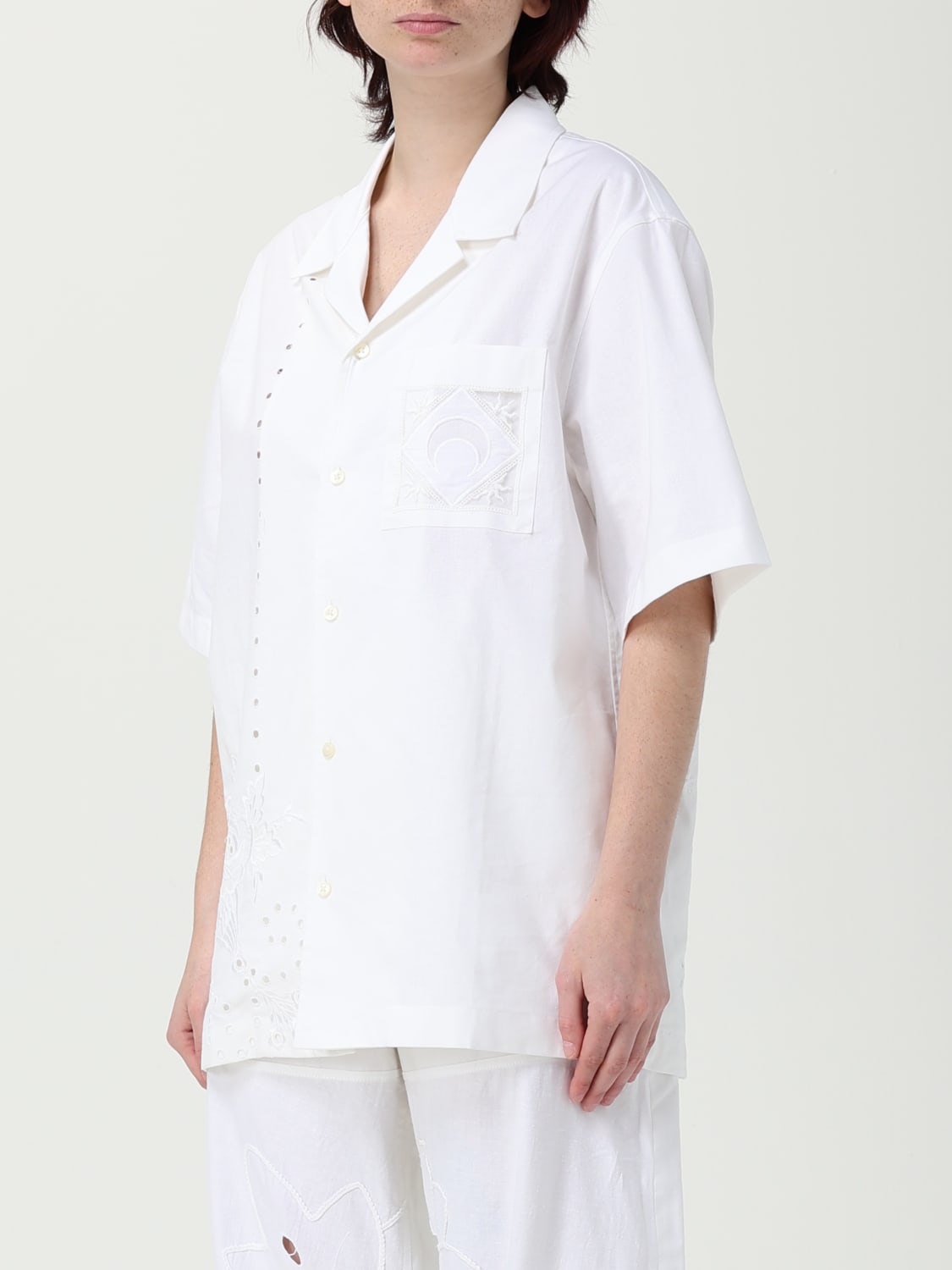 MARINE SERRE CAMICIA: Camicia Marine Serre in cotone e Sangallo, Bianco - Img 4