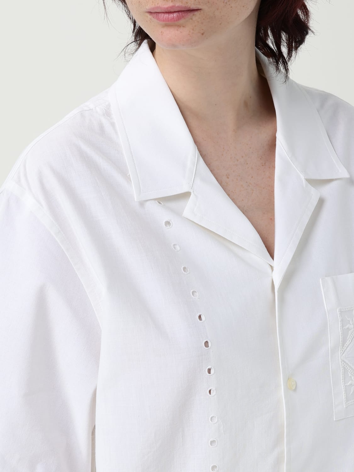 MARINE SERRE CAMICIA: Camicia Marine Serre in cotone e Sangallo, Bianco - Img 5