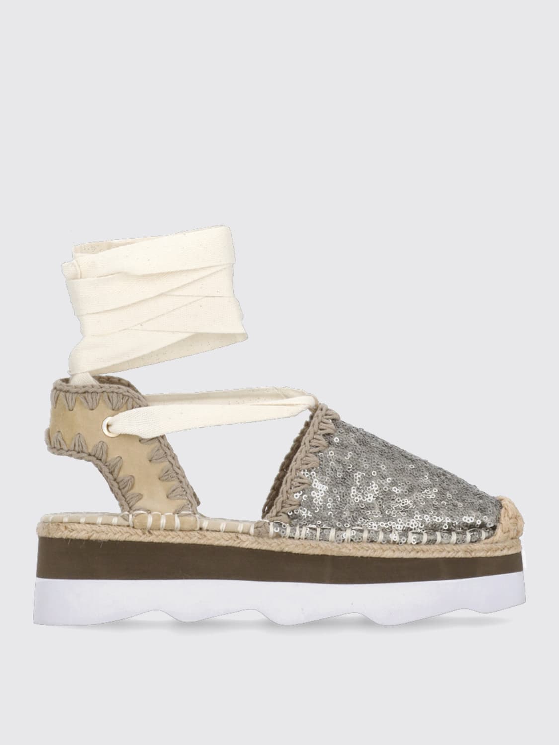 MOU ESPADRILLAS: Espadrillas Mou in camoscio con cuciture all'uncinetto e paillettes , Beige - Img 1