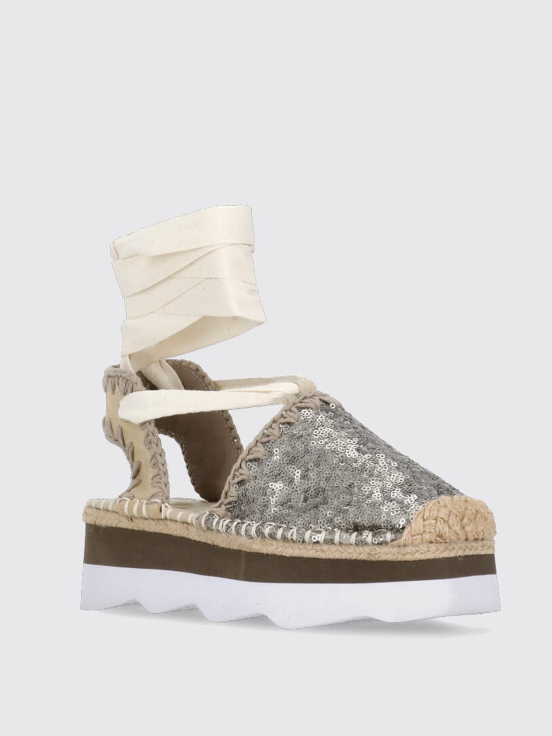 MOU ESPADRILLAS: Espadrillas Mou in camoscio con cuciture all'uncinetto e paillettes , Beige - Img 3