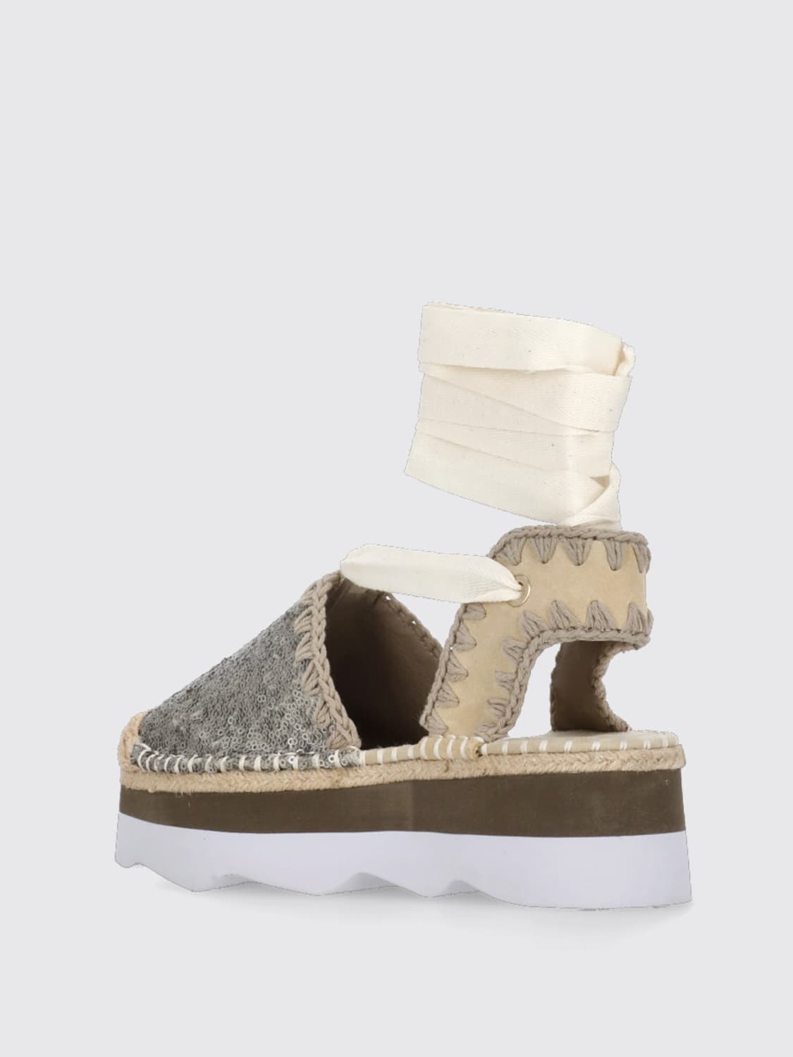 MOU ESPADRILLAS: Espadrillas Mou in camoscio con cuciture all'uncinetto e paillettes , Beige - Img 4