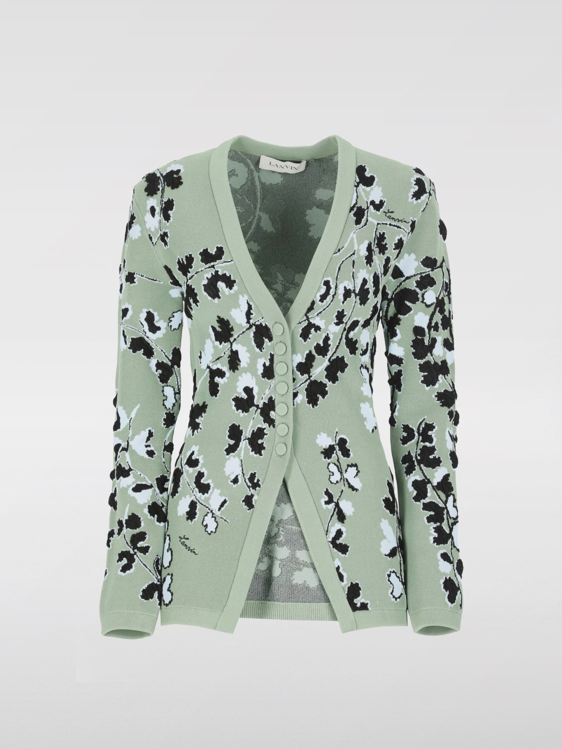 LANVIN CARDIGAN: Cardigan in viscosa floreale Lanvin, Verde - Img 6