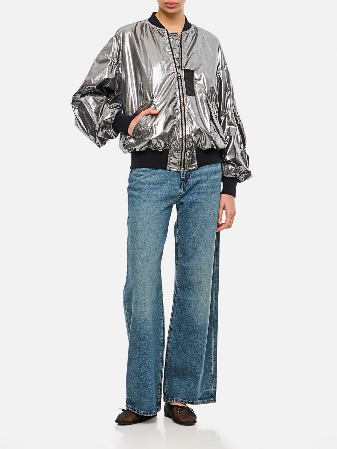 ジャケット JUNYA WATANABE Woman Jacket Silver JOJ011051 1 Junya Watanabe: Women's Foiled Print Bomber Jacket (Silver