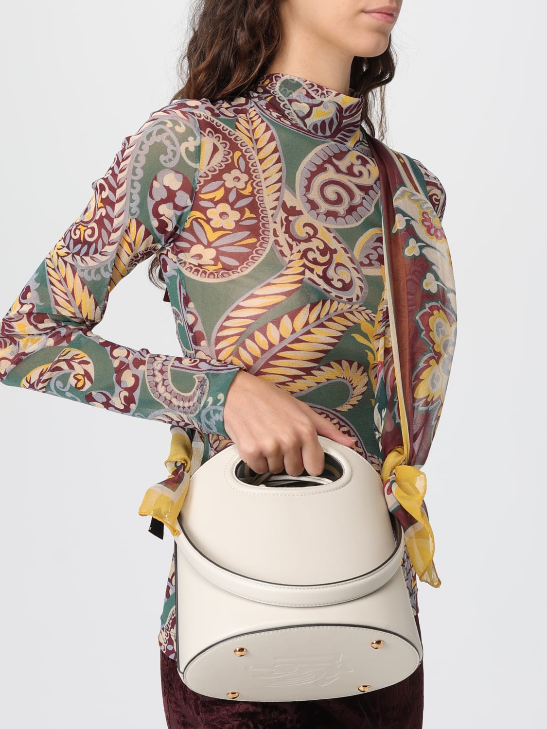 ETRO BORSA MINI: Borsa Saturno Medium Etro in pelle , Latte - Img 2