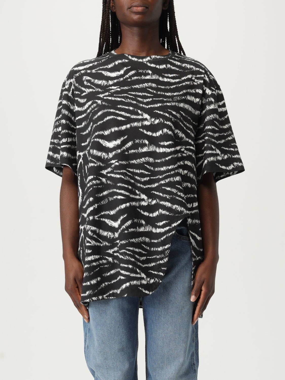 THE ATTICO: T-shirt in cotone a fantasia - Nero | T-Shirt