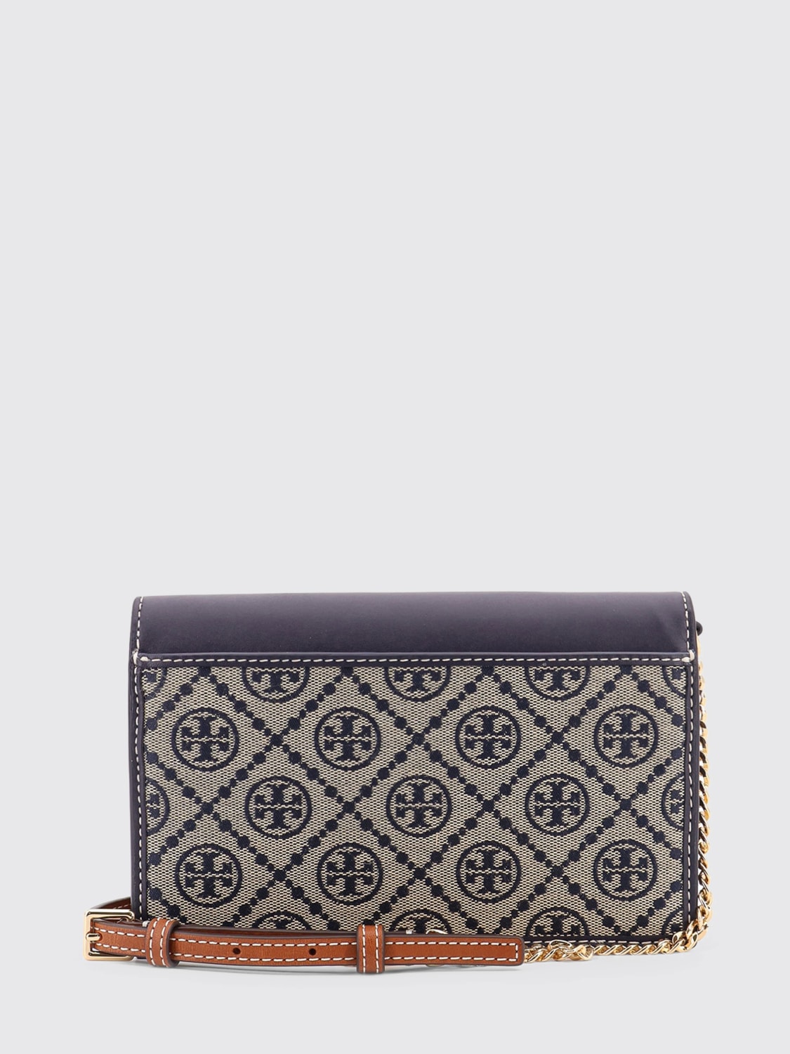 TORY BURCH BORSA A TRACOLLA: Borsa East-West T Monogram Tory Burch in misto cotone jacquard e pelle , Azzurro - Img 2