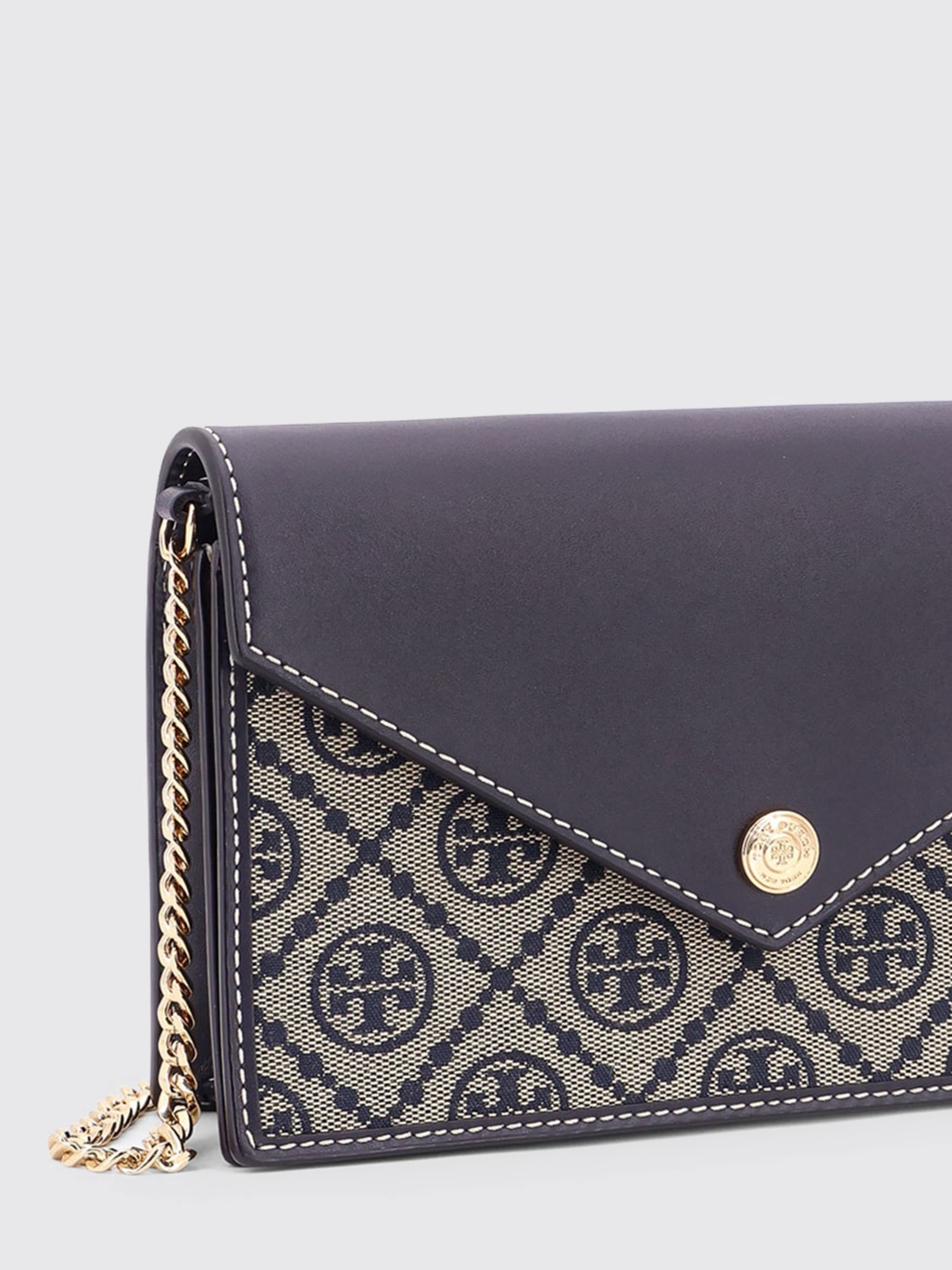 TORY BURCH BORSA A TRACOLLA: Borsa East-West T Monogram Tory Burch in misto cotone jacquard e pelle , Azzurro - Img 3