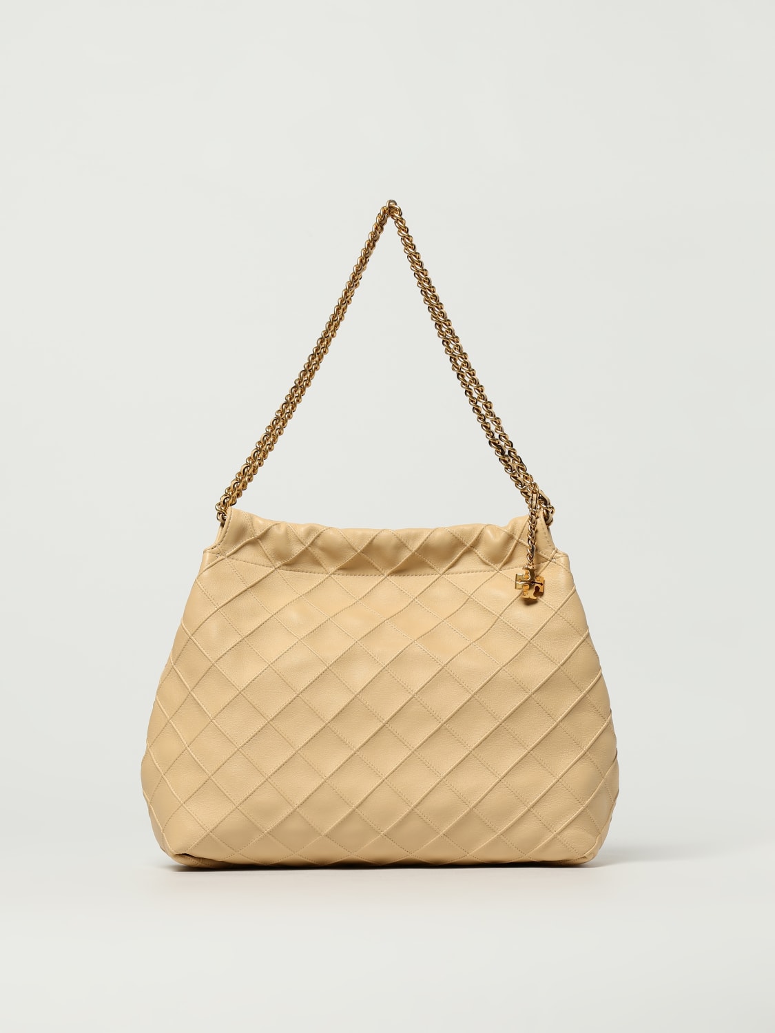 TORY BURCH BORSA A SPALLA: Borsa Fleming Tory Burch in pelle con motivo diamante , Crema - Img 1