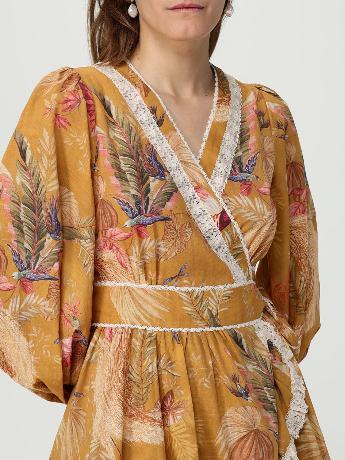 ZIMMERMANN ABITO: Abito Zimmermann in cotone con stampa floreale, Senape - Img 4