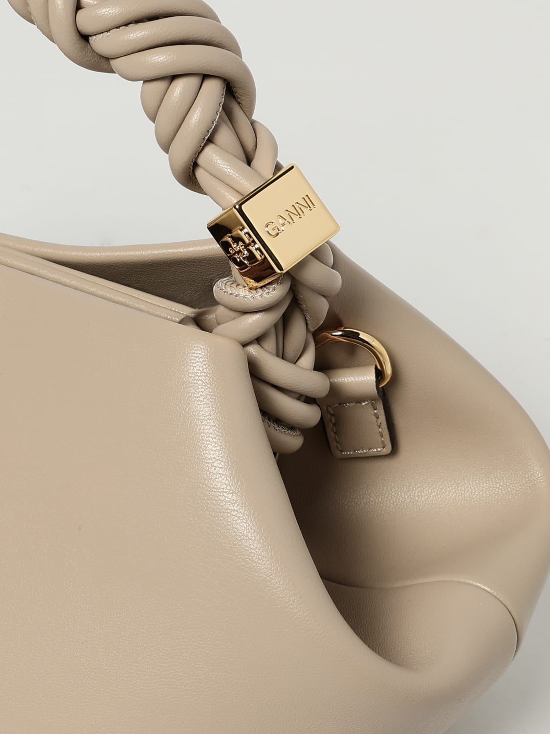 GANNI BORSA A MANO: Borsa a mano in pelle di vitello Bou Ganni, Grigio - Img 3