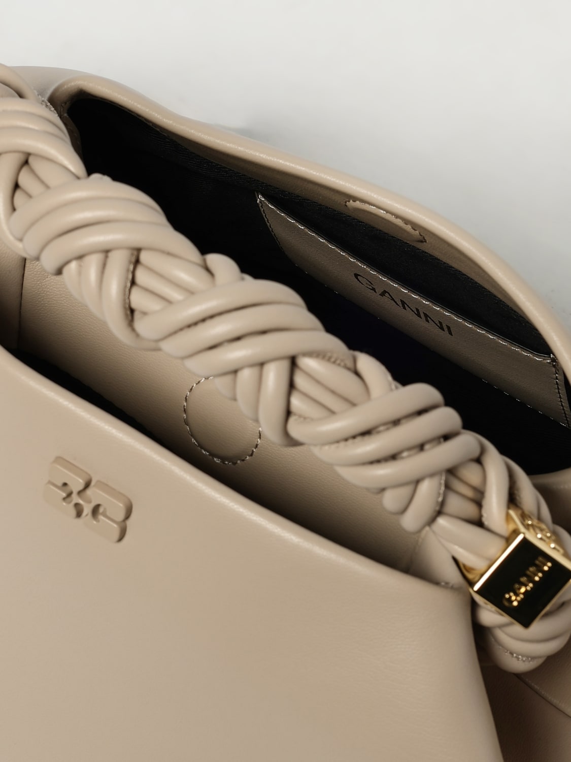 GANNI BORSA A MANO: Borsa a mano in pelle di vitello Bou Ganni, Grigio - Img 4