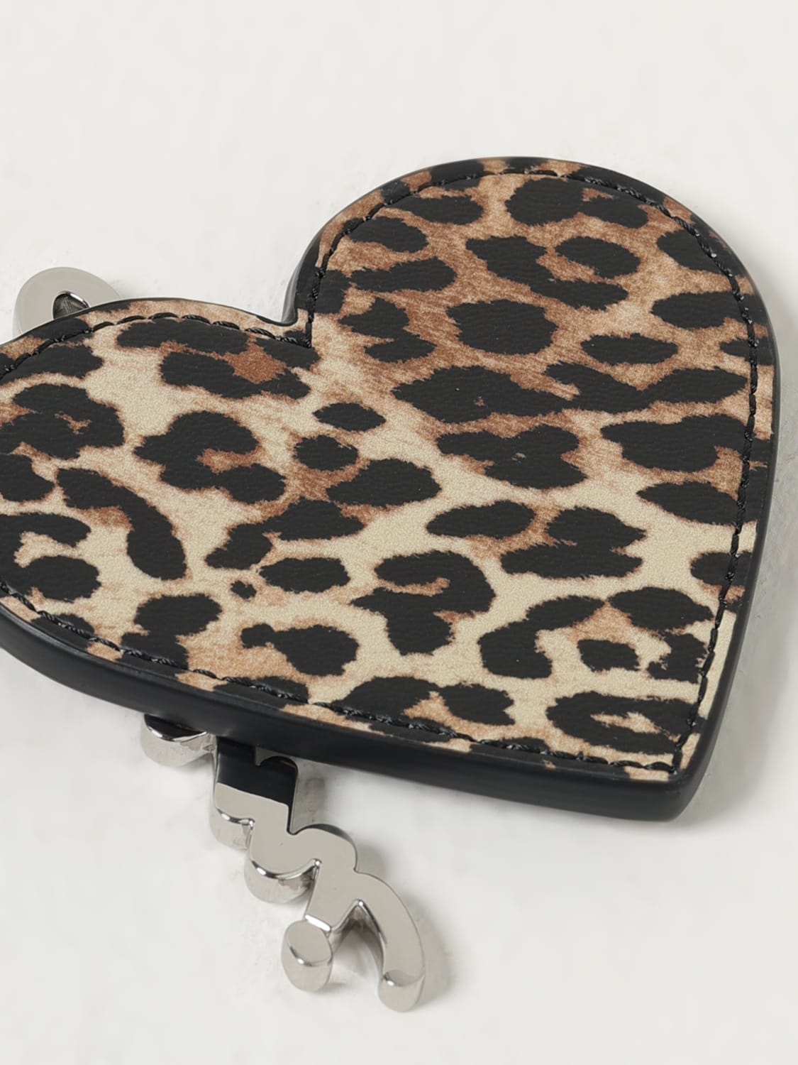 GANNI PORTACHIAVI: Portachiavi Ganni in misto pelle stampa animalier , Marrone - Img 2