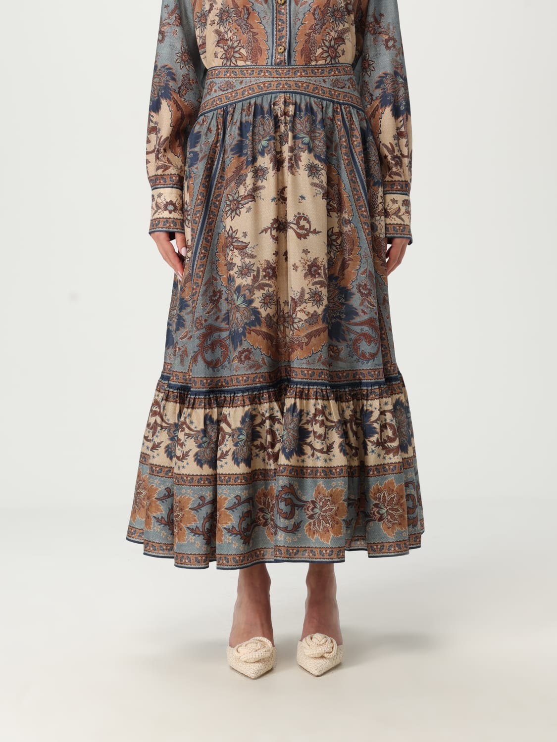 ZIMMERMANN GONNA: Gonna Zimmermann in seta con stampa floreale , Blue - Img 1