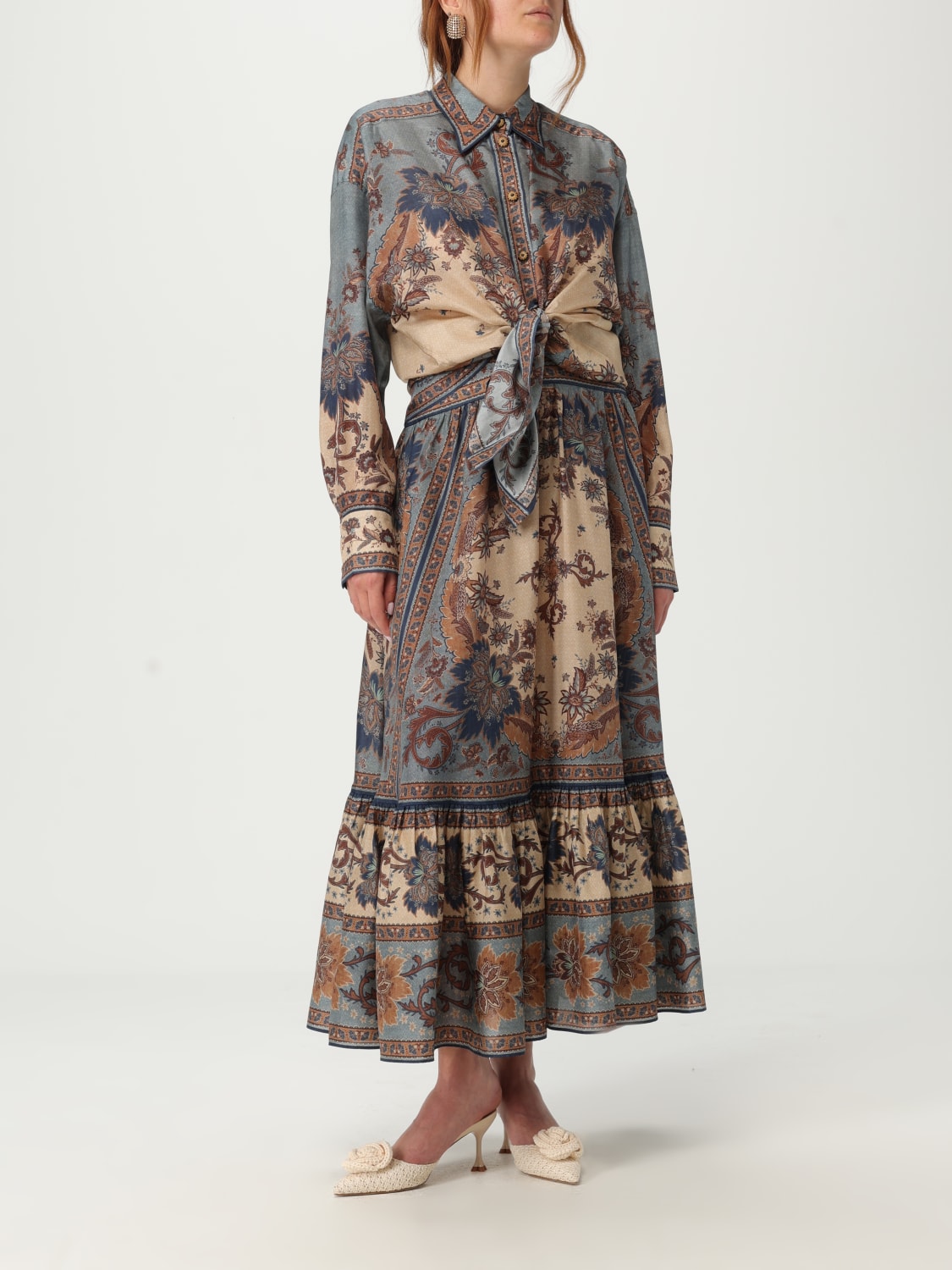 ZIMMERMANN GONNA: Gonna Zimmermann in seta con stampa floreale , Blue - Img 2
