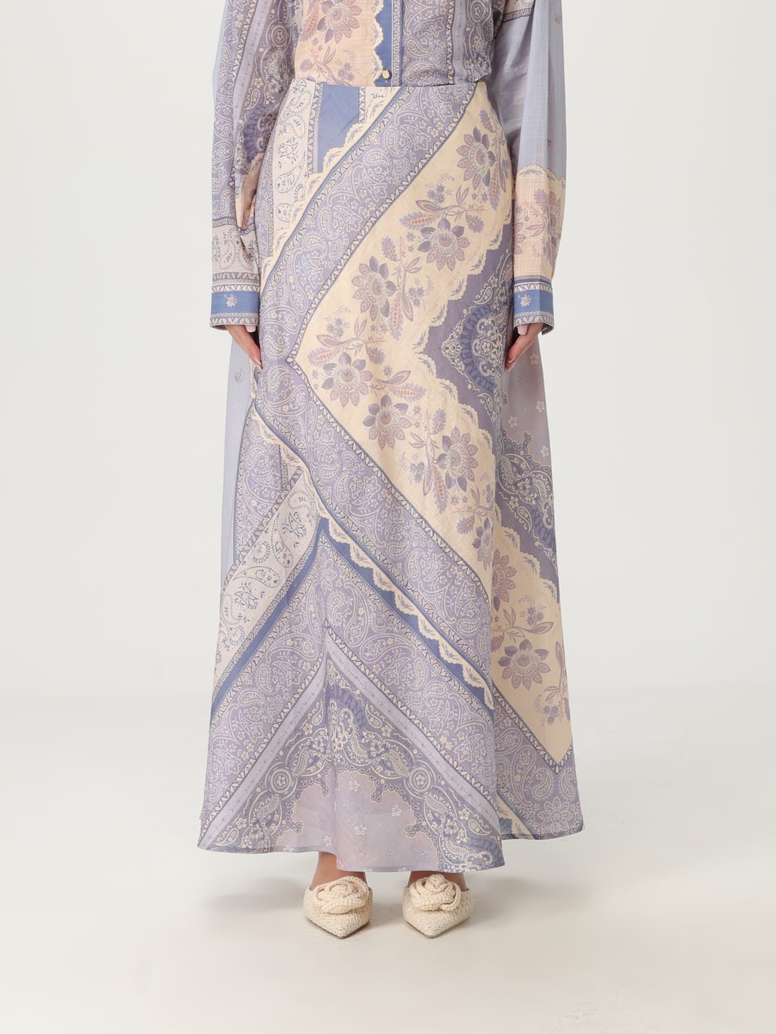 ZIMMERMANN GONNA: Gonna Zimmermann in lino con stampa floreale , Viola - Img 1