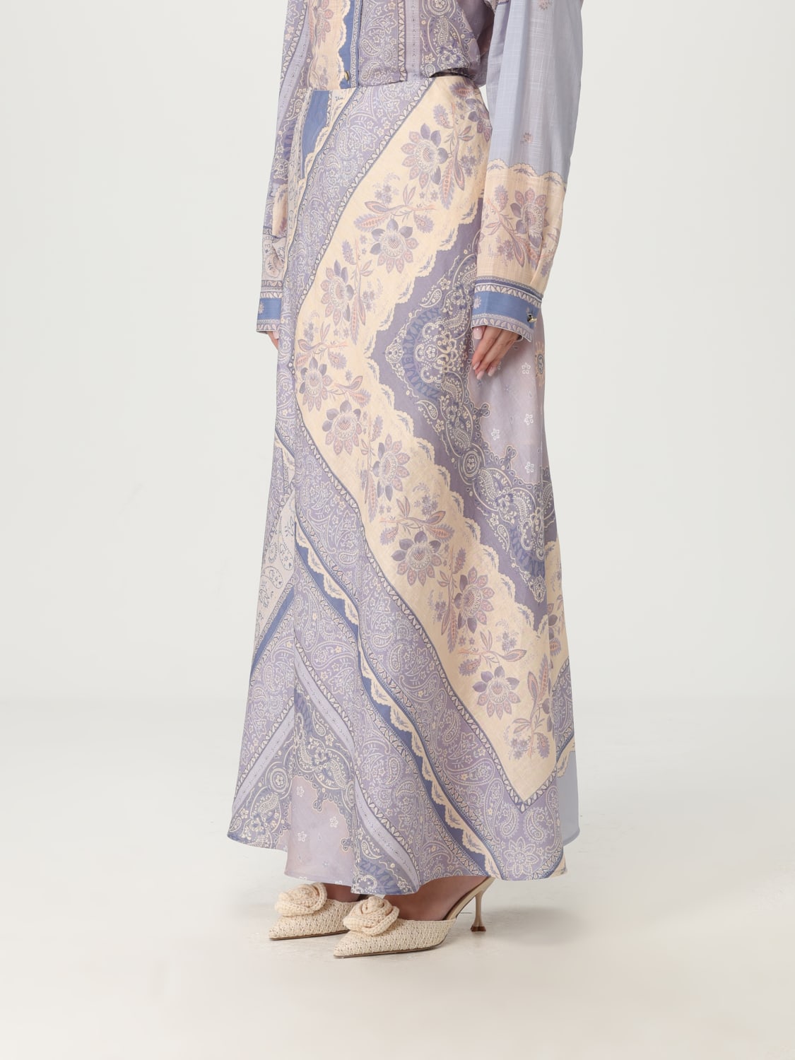 ZIMMERMANN GONNA: Gonna Zimmermann in lino con stampa floreale , Viola - Img 4