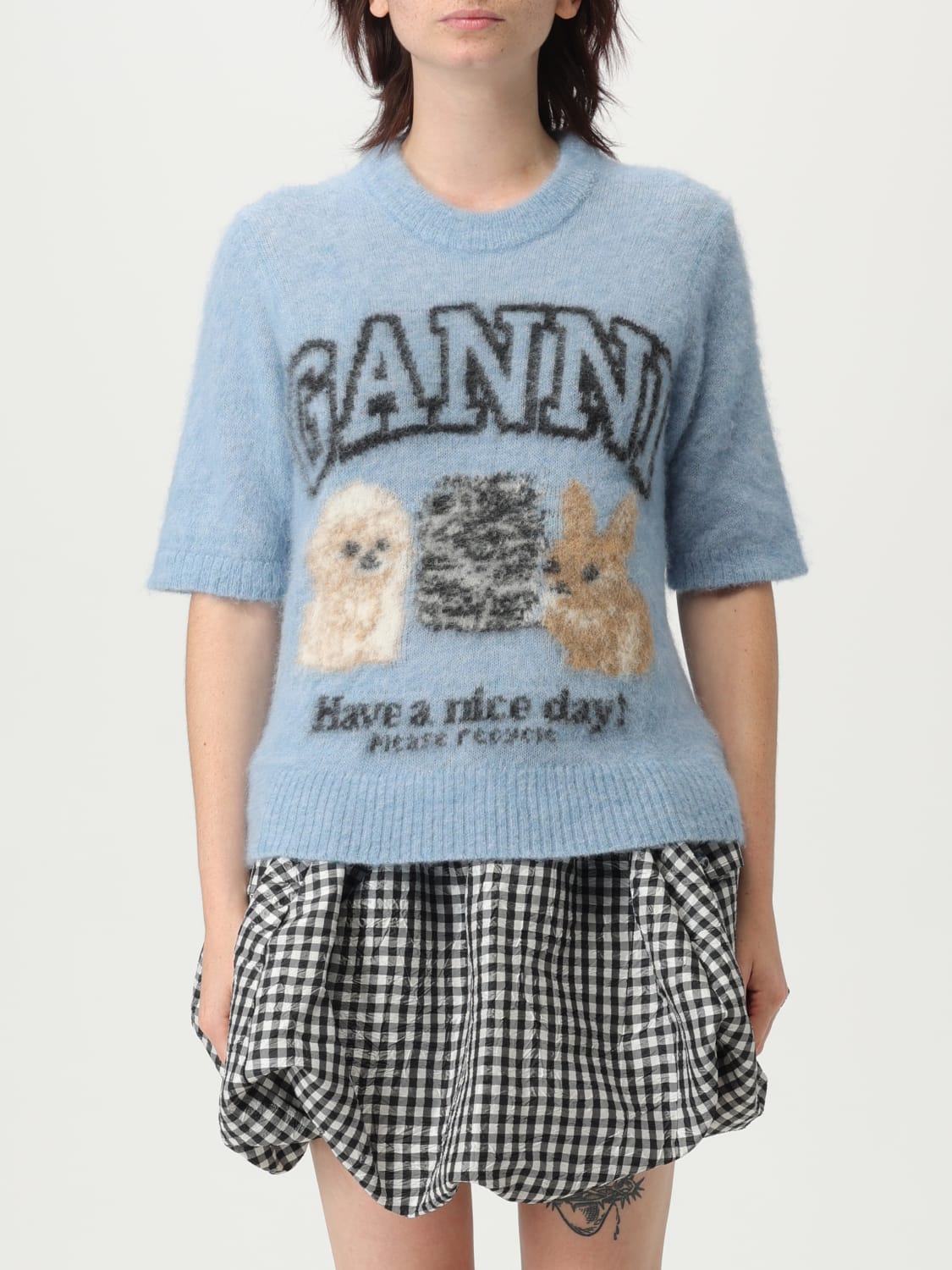 GANNI SWEATER: Sweater woman Ganni, Denim - Img 1