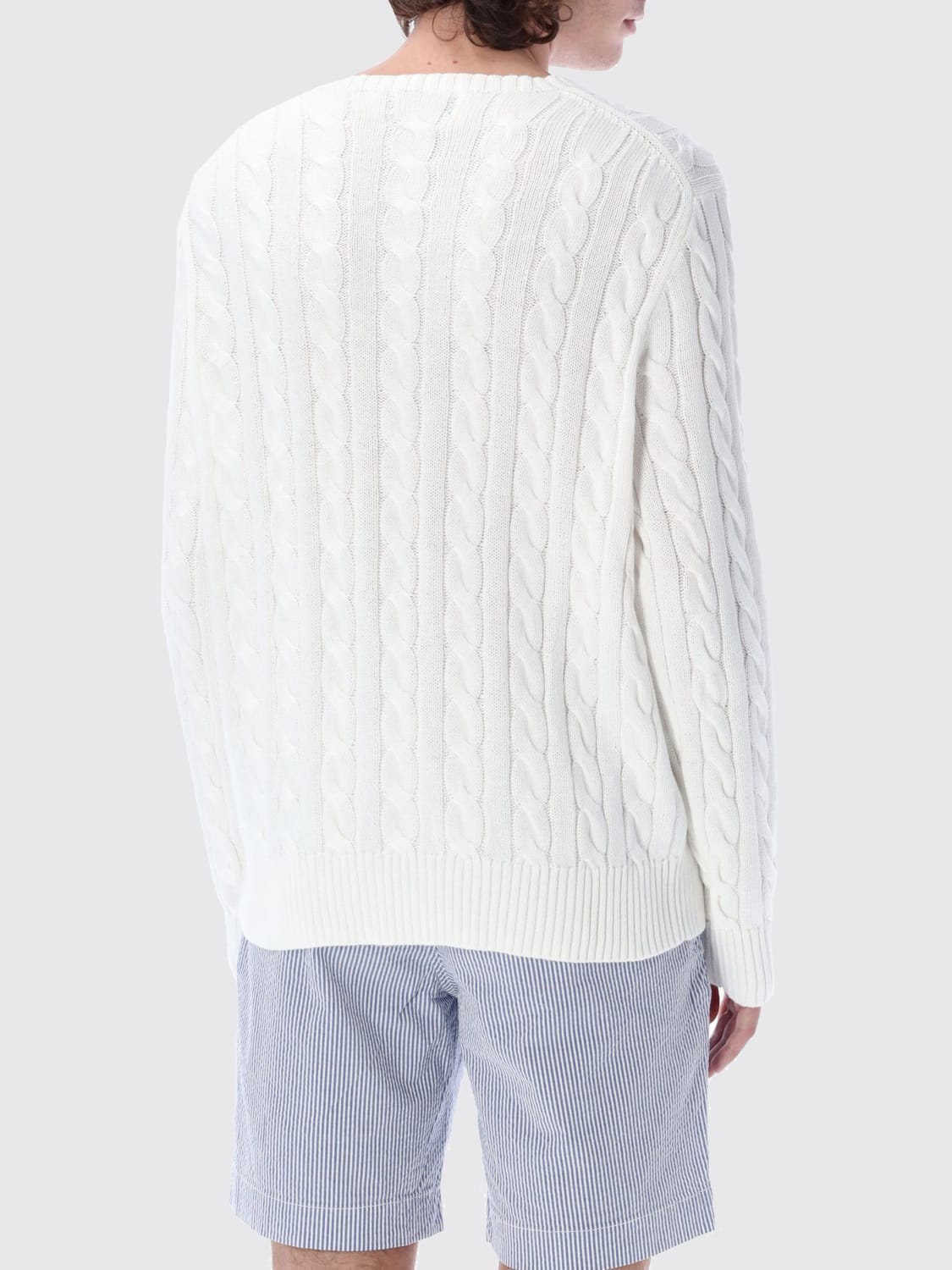 POLO RALPH LAUREN MAGLIA: Maglia a girocollo in cotone intrecciato con logo Pony Polo Ralph Lauren, Bianco - Img 2