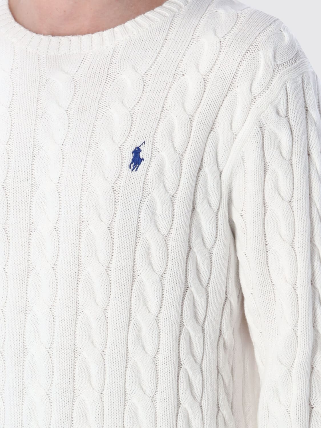 POLO RALPH LAUREN MAGLIA: Maglia a girocollo in cotone intrecciato con logo Pony Polo Ralph Lauren, Bianco - Img 3