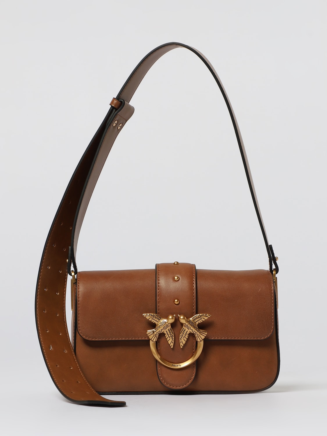 PINKO BORSA MINI: Borsa Mini Love Bag Slouchy Pinko in pelle con doppia tracolla , Marrone - Img 1