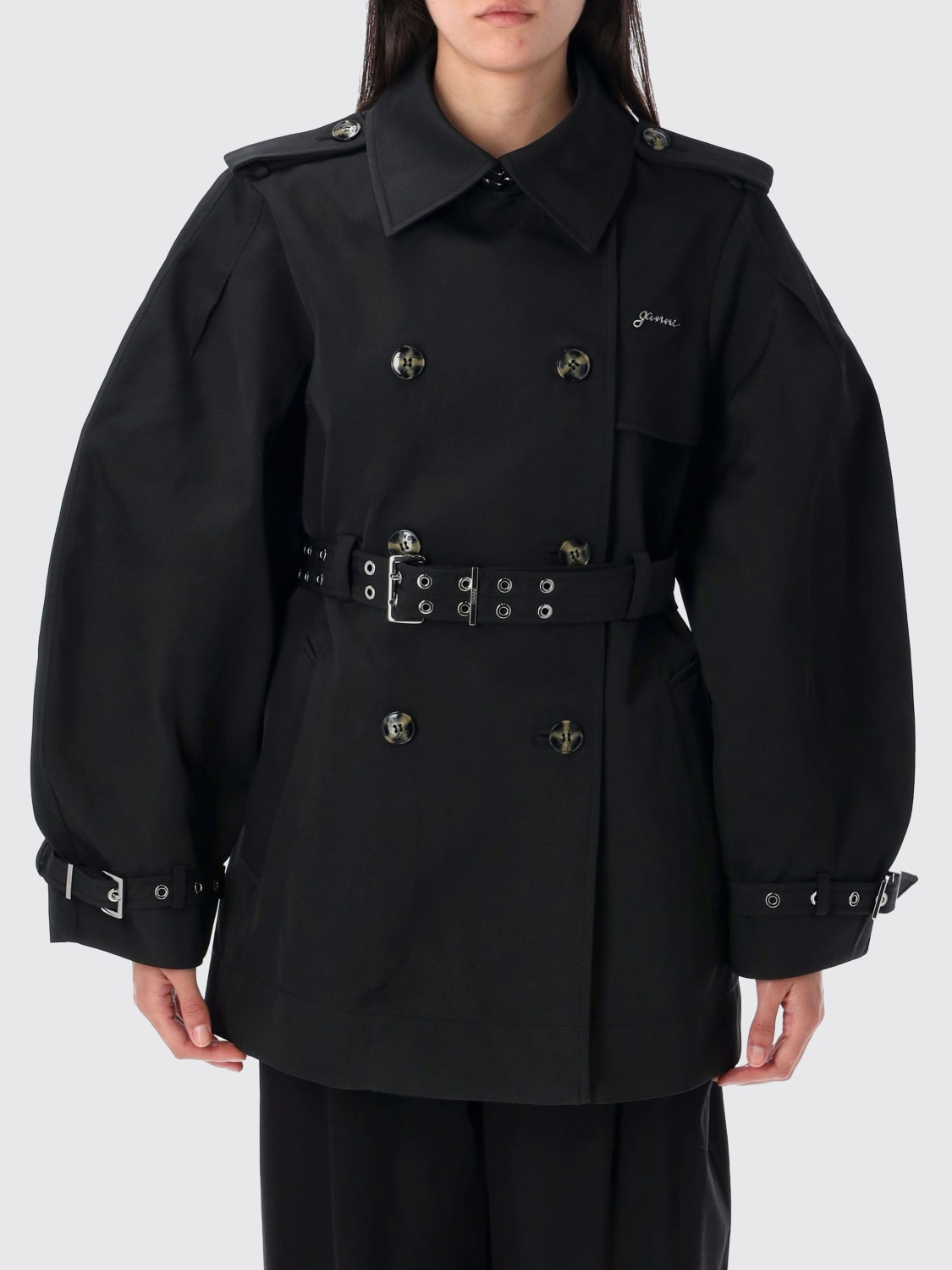 GANNI JACKET: Coat woman Ganni, Black - Img 1
