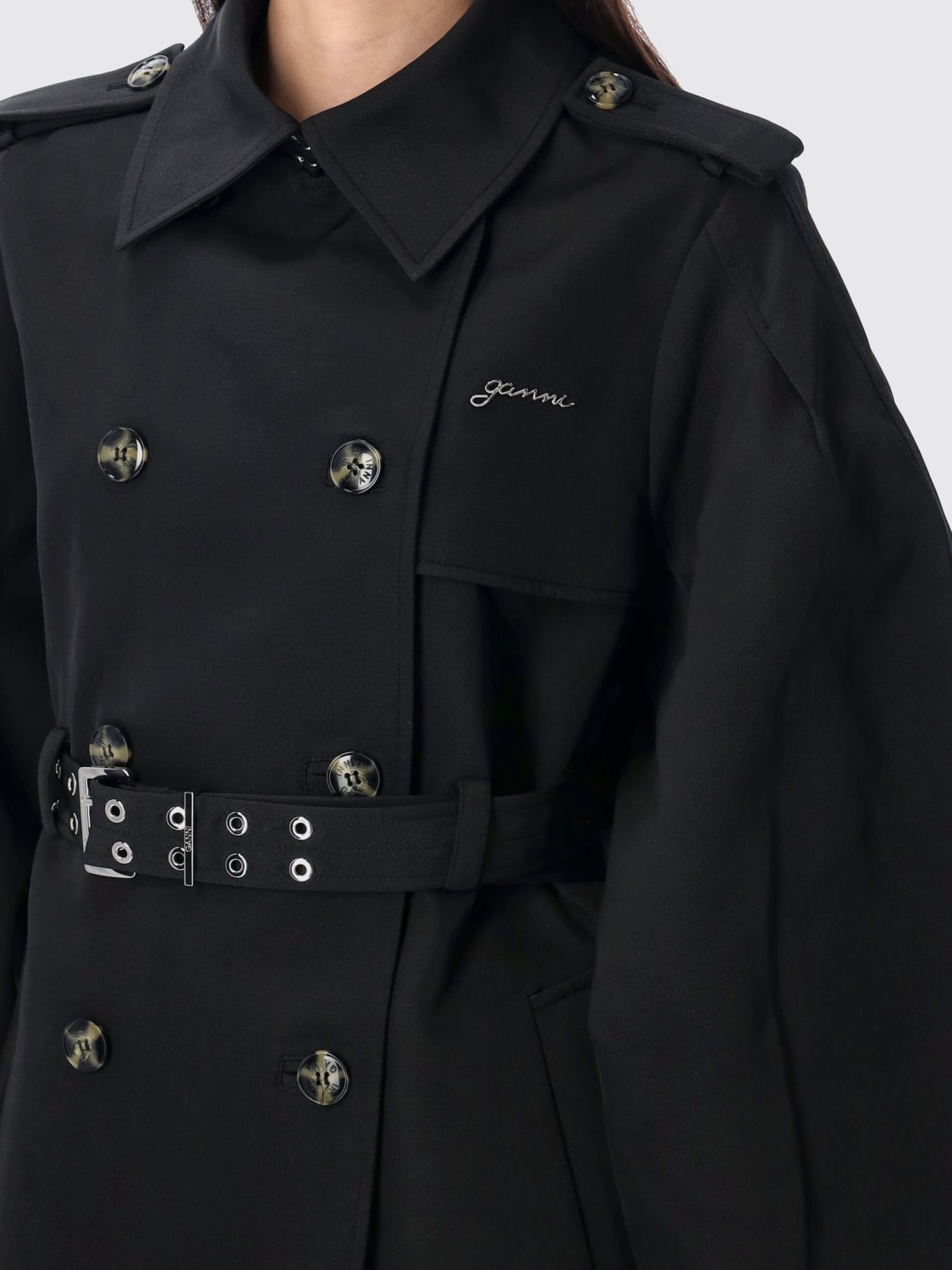 GANNI JACKET: Coat woman Ganni, Black - Img 3