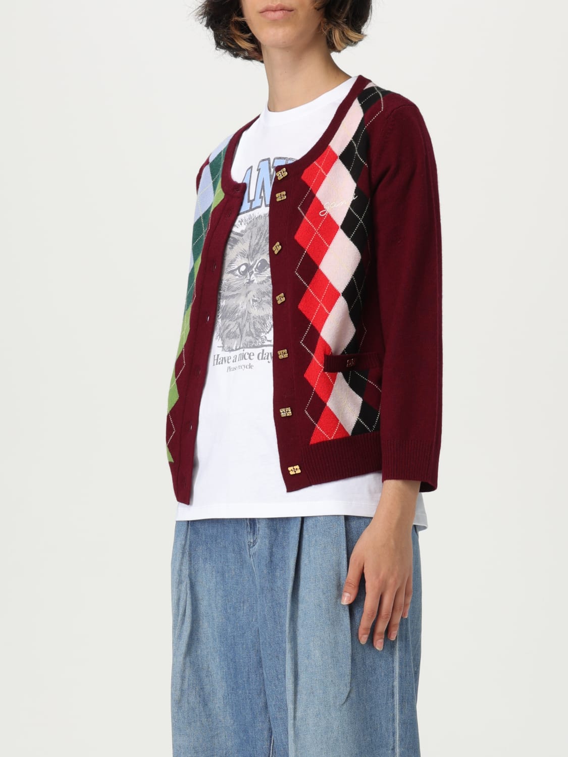 GANNI SWEATER: Sweater woman Ganni, Burgundy - Img 3