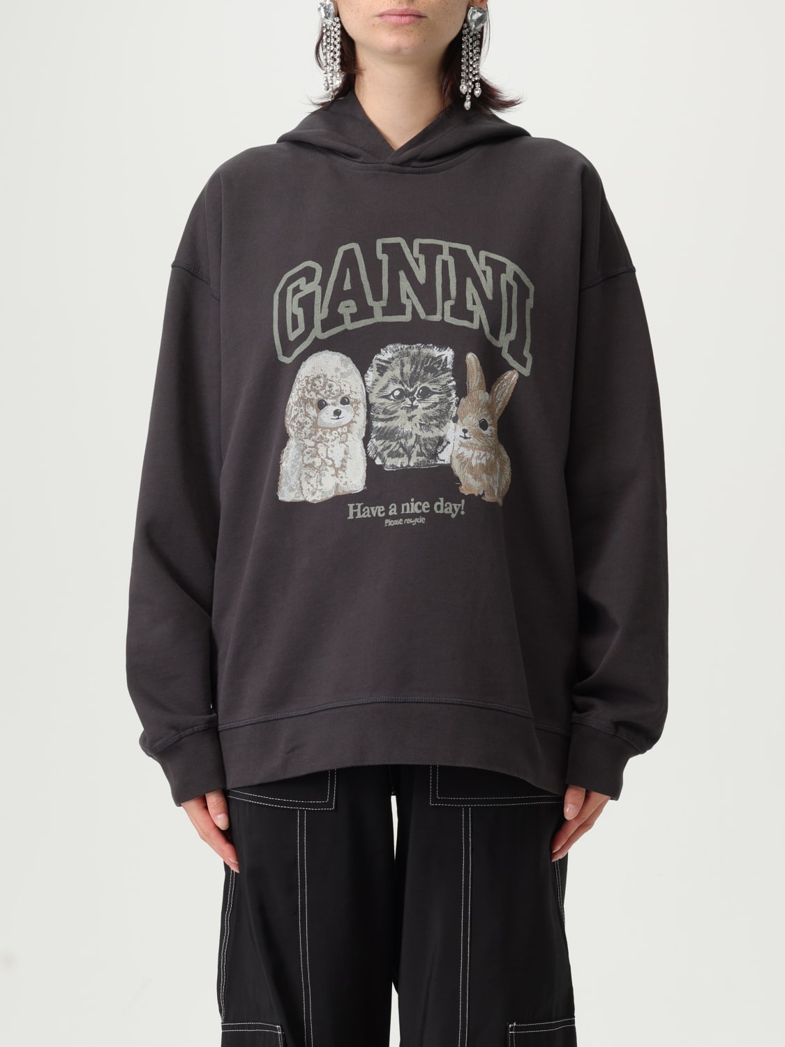 GANNI SWEATSHIRT: Sweatshirt woman Ganni, Grey - Img 1