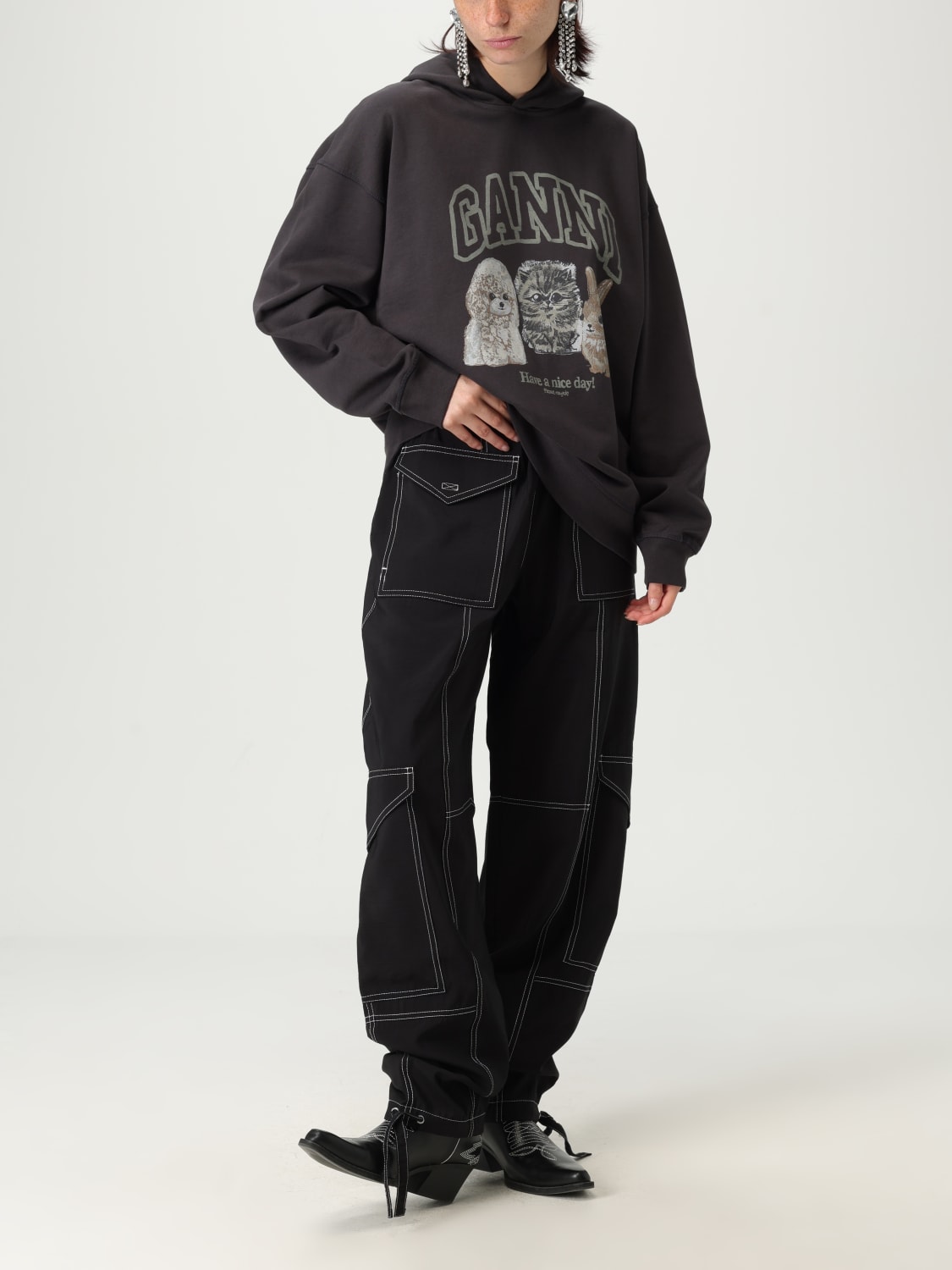 GANNI SWEATSHIRT: Sweatshirt woman Ganni, Grey - Img 2