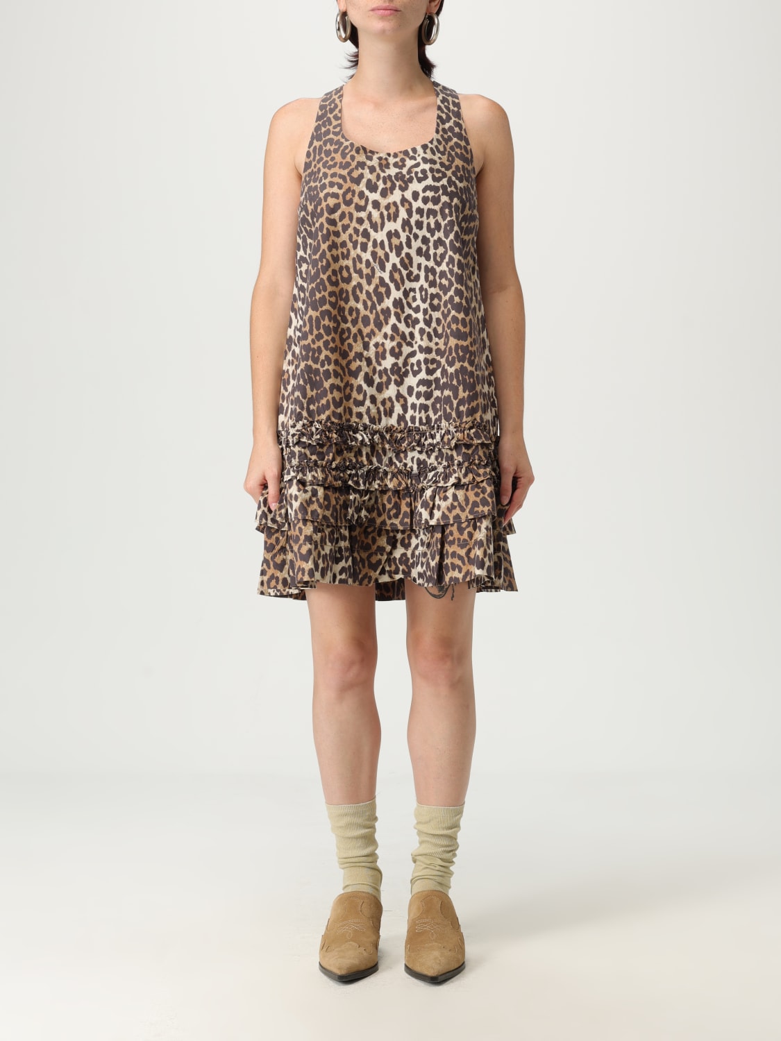 GANNI ドレス: ドレス レディース Ganni, ブラウン - Img 1