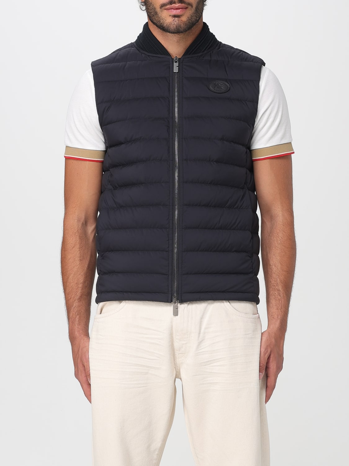 BURBERRY GILET: Gilet tecnico in nylon con logo Burberry, Nero - Img 1