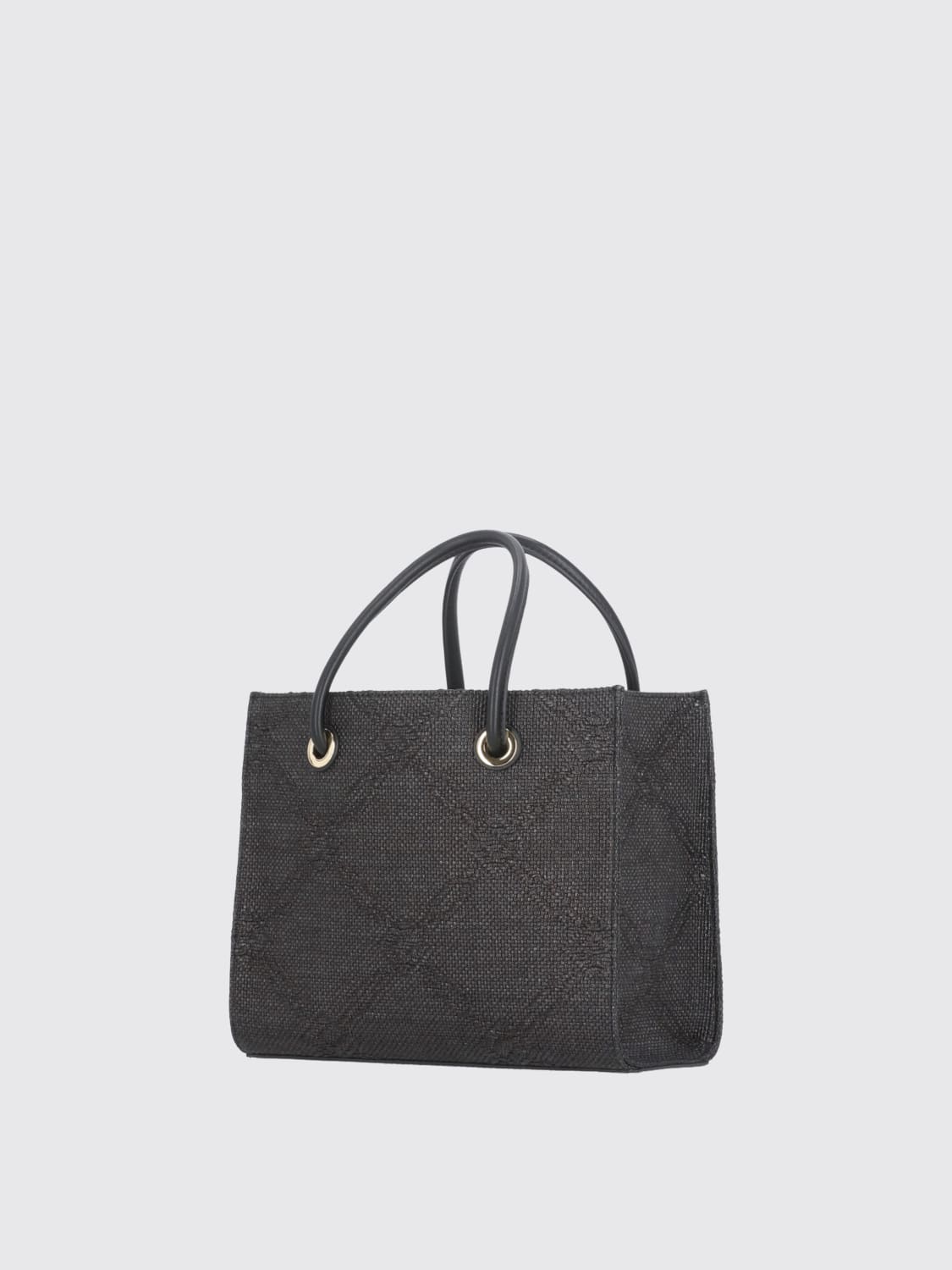 ELISABETTA FRANCHI BORSA A MANO: Borsa Elisabetta Franchi in rafia con logo jacquard , Nero - Img 2