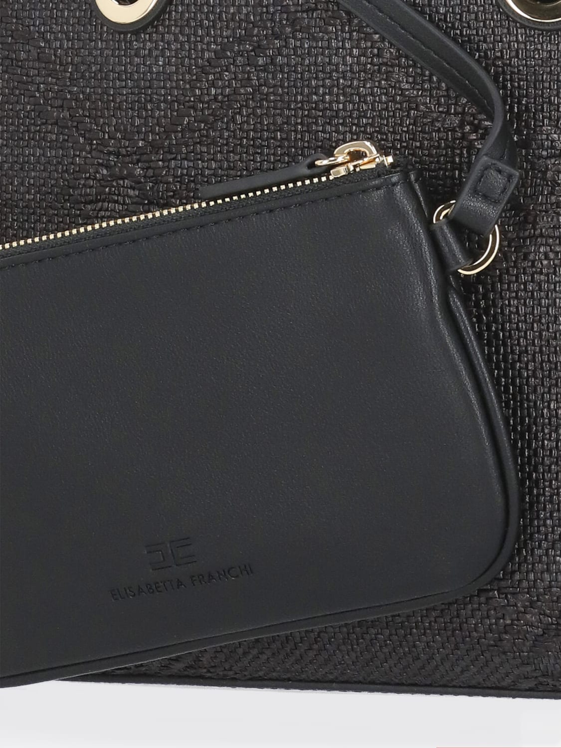 ELISABETTA FRANCHI BORSA A MANO: Borsa Elisabetta Franchi in rafia con logo jacquard , Nero - Img 3