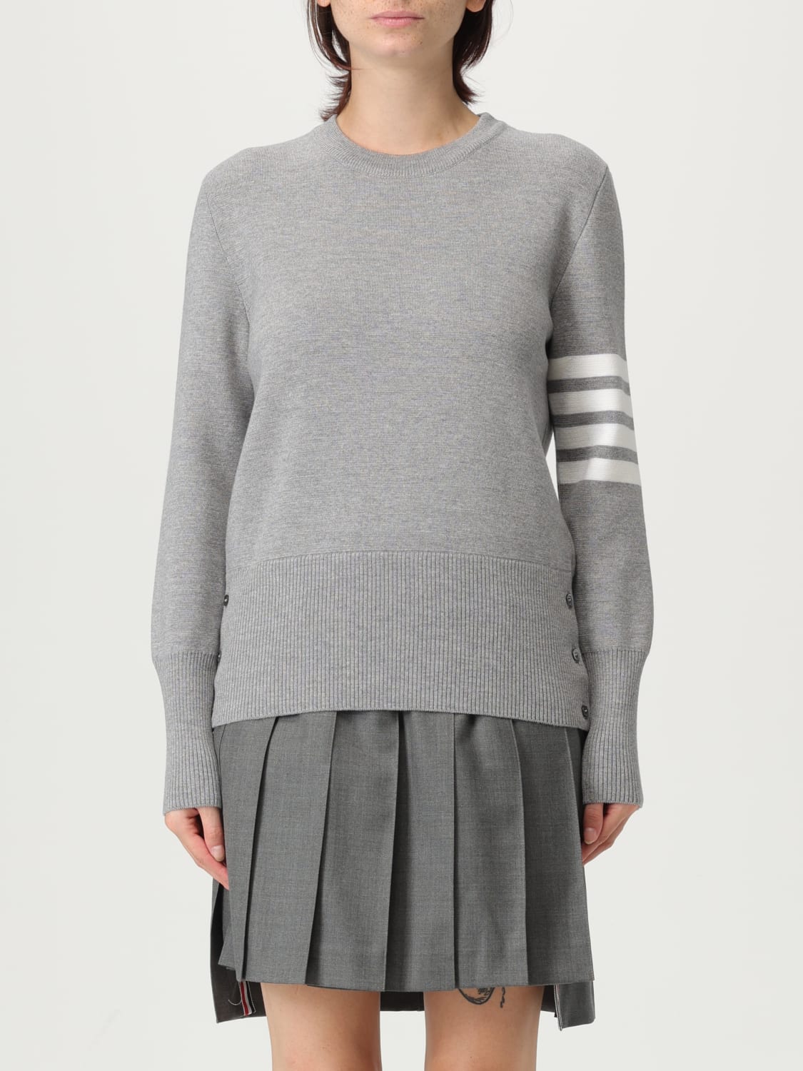THOM BROWNE MAGLIA: Maglia a girocollo in lana con banda 4-bar Thom Browne, Grigio 1 - Img 1