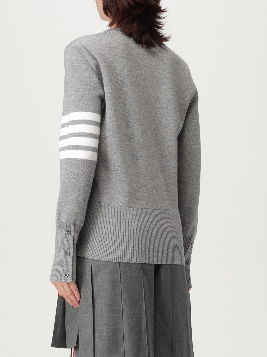 THOM BROWNE MAGLIA: Maglia a girocollo in lana con banda 4-bar Thom Browne, Grigio 1 - Img 3