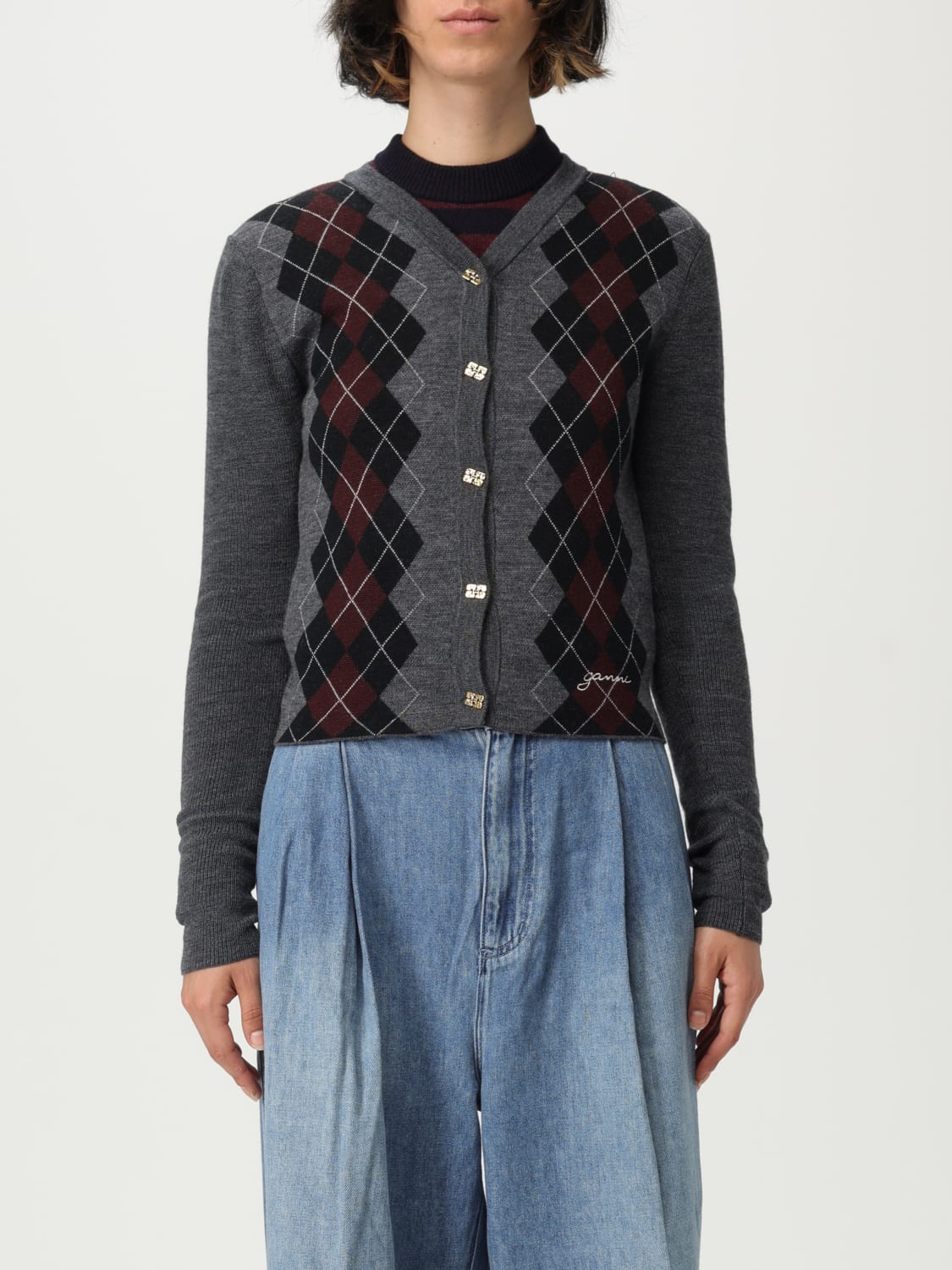 GANNI SWEATER: Cardigan woman Ganni, Grey - Img 1