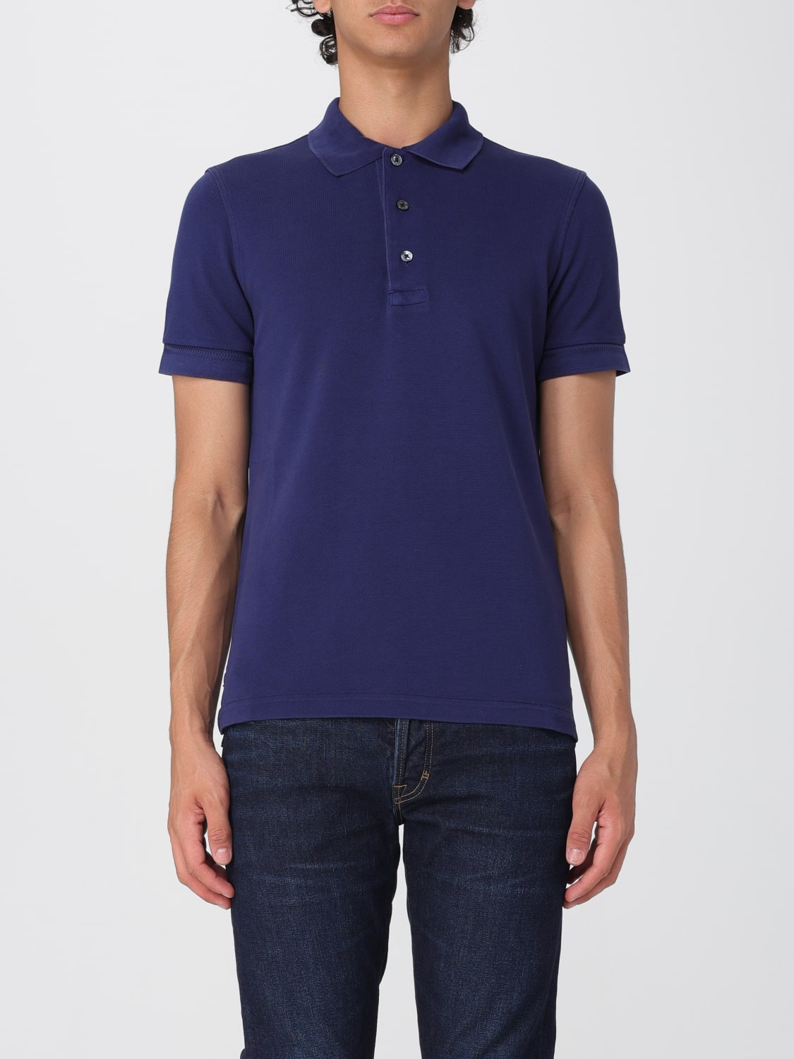 TOM FORD POLO: Polo in misto cotone slim Tom Ford, Blue - Img 1
