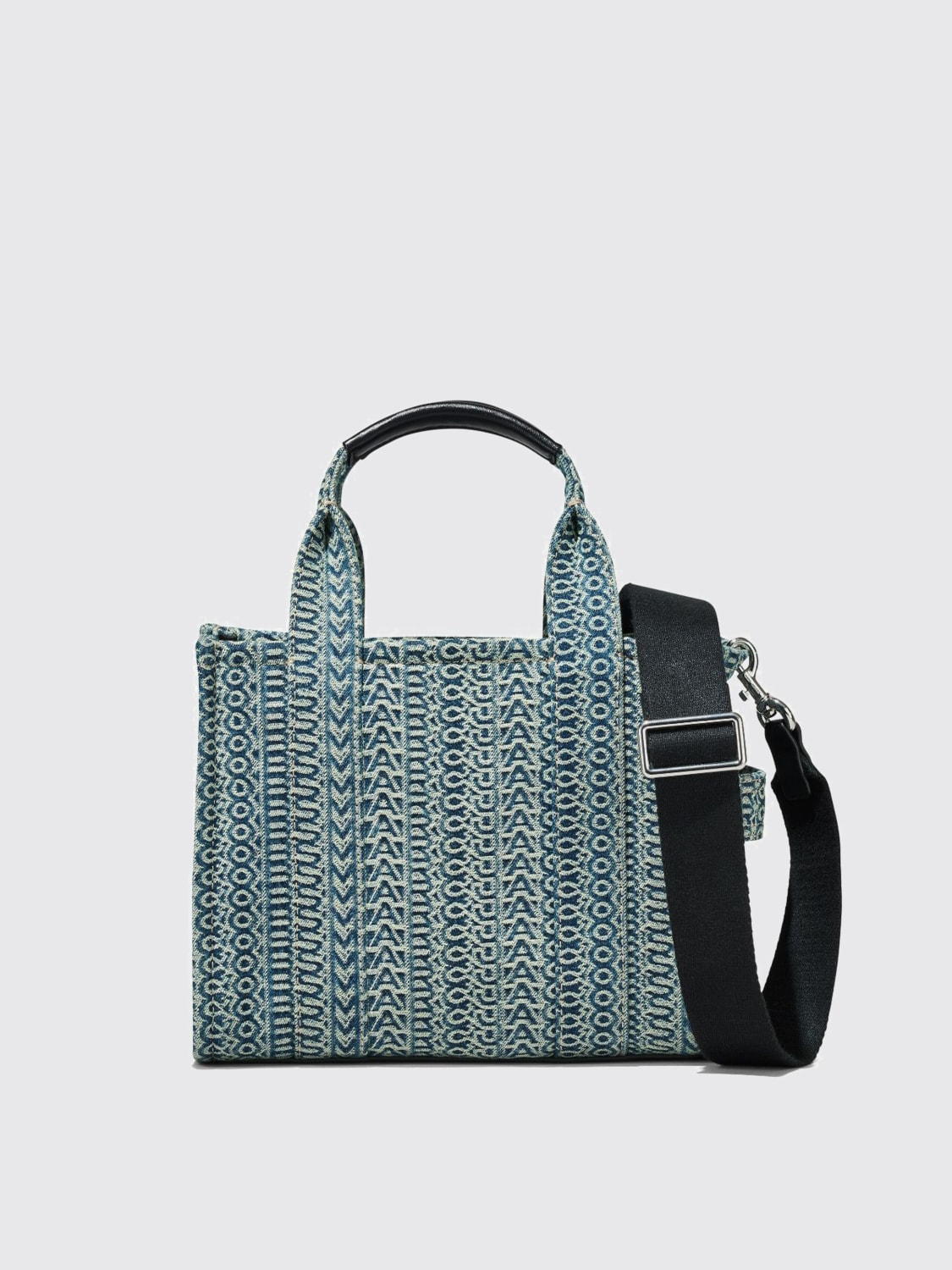 MARC JACOBS BORSA A MANO: Borsa tote piccola in denim con monogramma lavato Marc Jacobs, Denim - Img 1