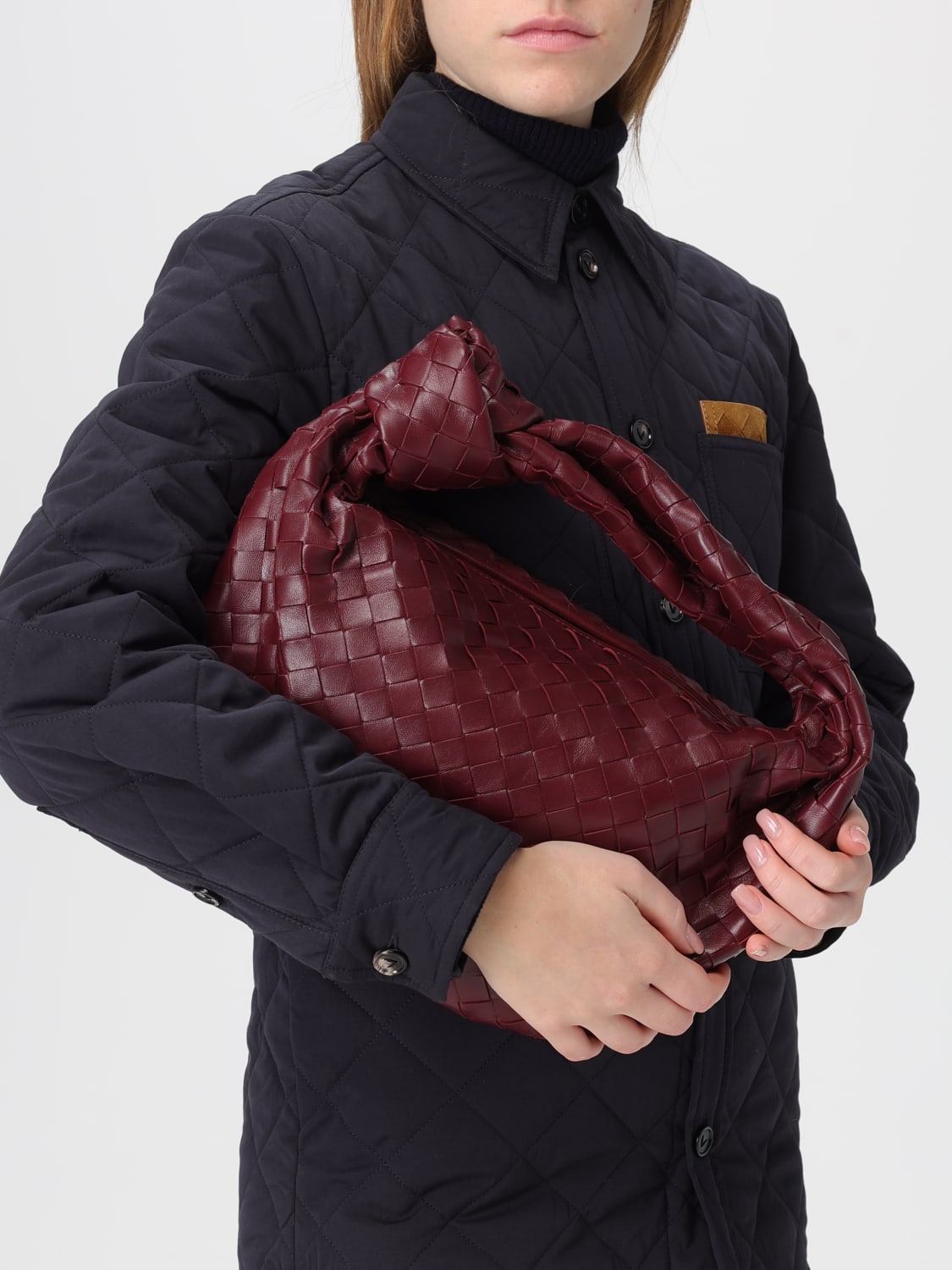 BOTTEGA VENETA BORSA A MANO: Borsa Jodie Bottega Veneta in pelle intrecciata , Vino - Img 2
