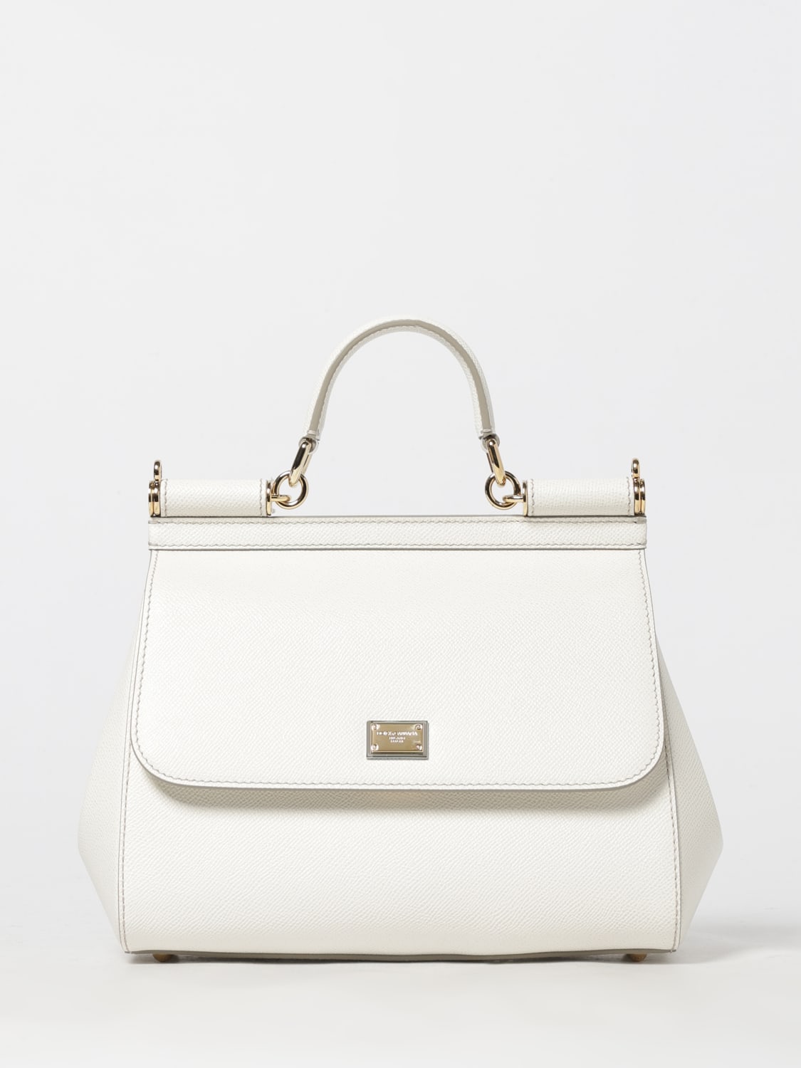 DOLCE & GABBANA BORSA A MANO: Borsa Sicily Dolce & Gabbana in pelle a grana , Bianco - Img 1