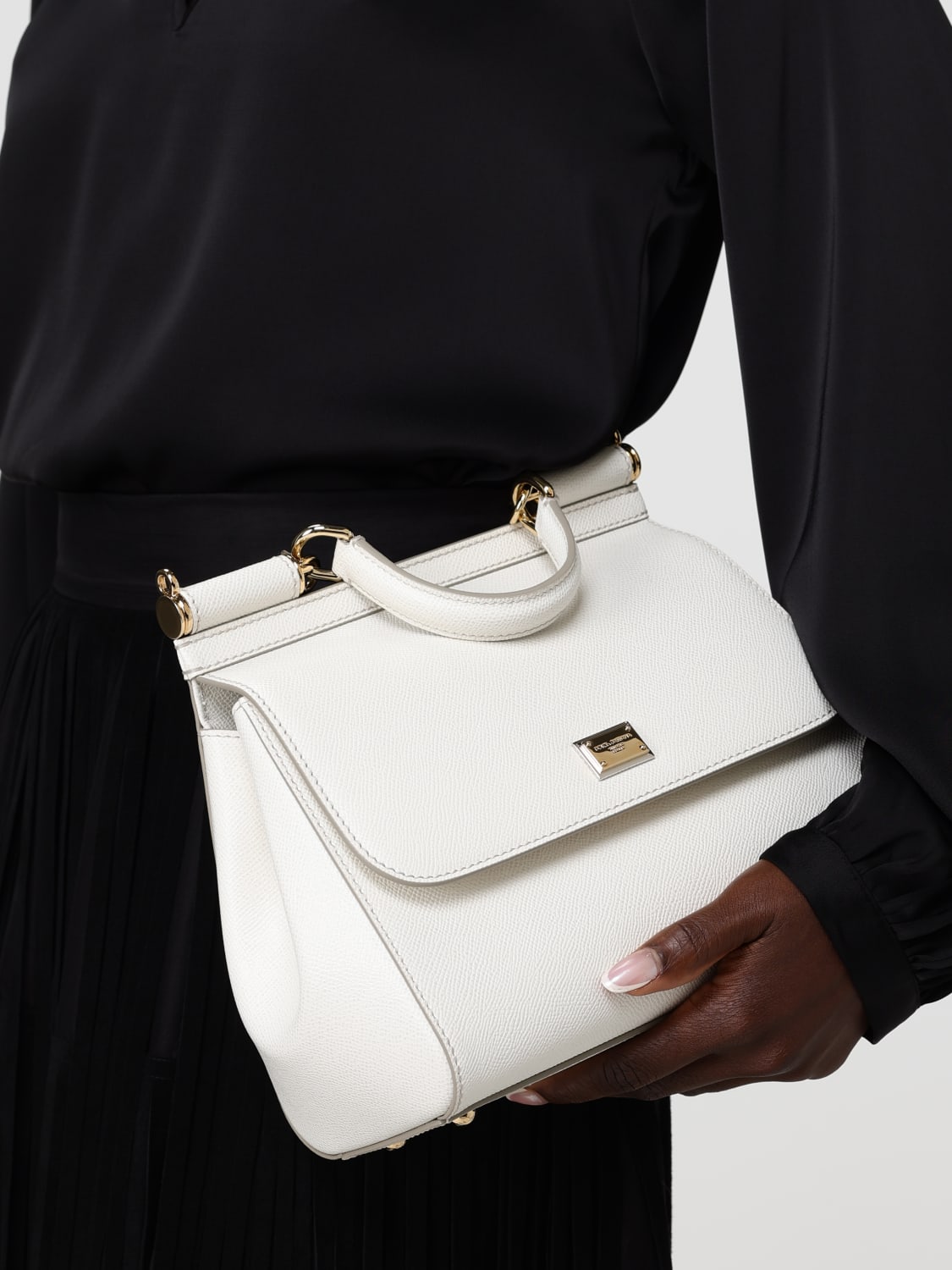 DOLCE & GABBANA BORSA A MANO: Borsa Sicily Dolce & Gabbana in pelle a grana , Bianco - Img 2