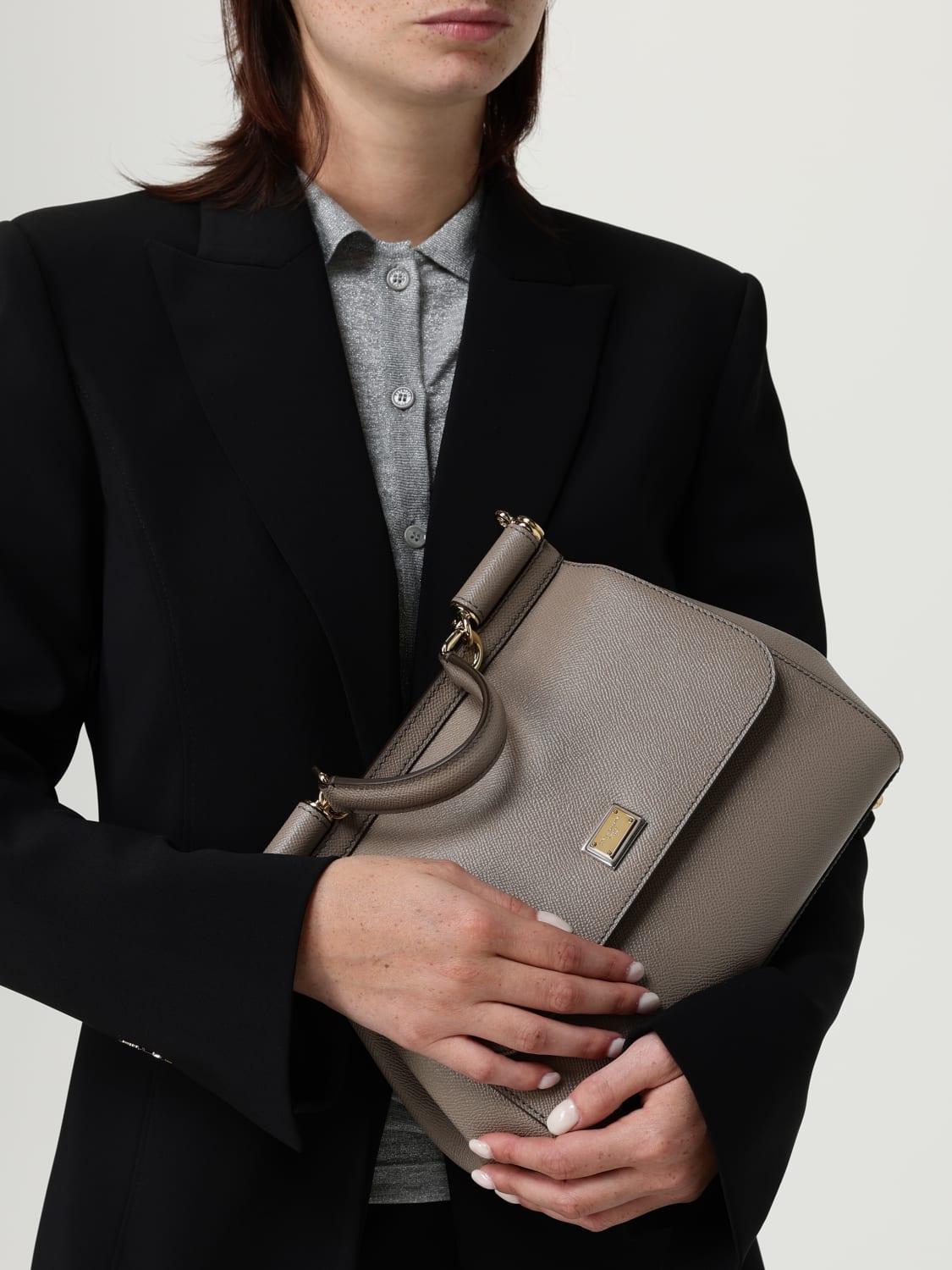 DOLCE & GABBANA BORSA A MANO: Borsa Sicily Dolce & Gabbana in pelle a grana , Fango - Img 2