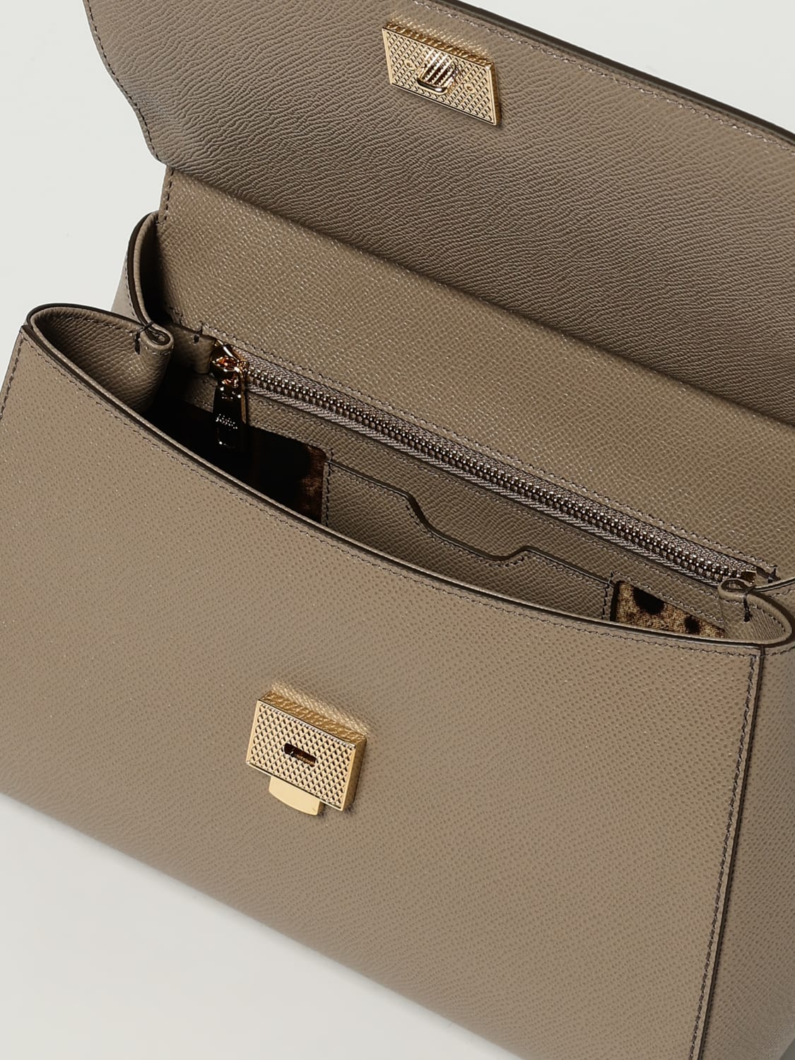 DOLCE & GABBANA BORSA A MANO: Borsa Sicily Dolce & Gabbana in pelle a grana , Fango - Img 5