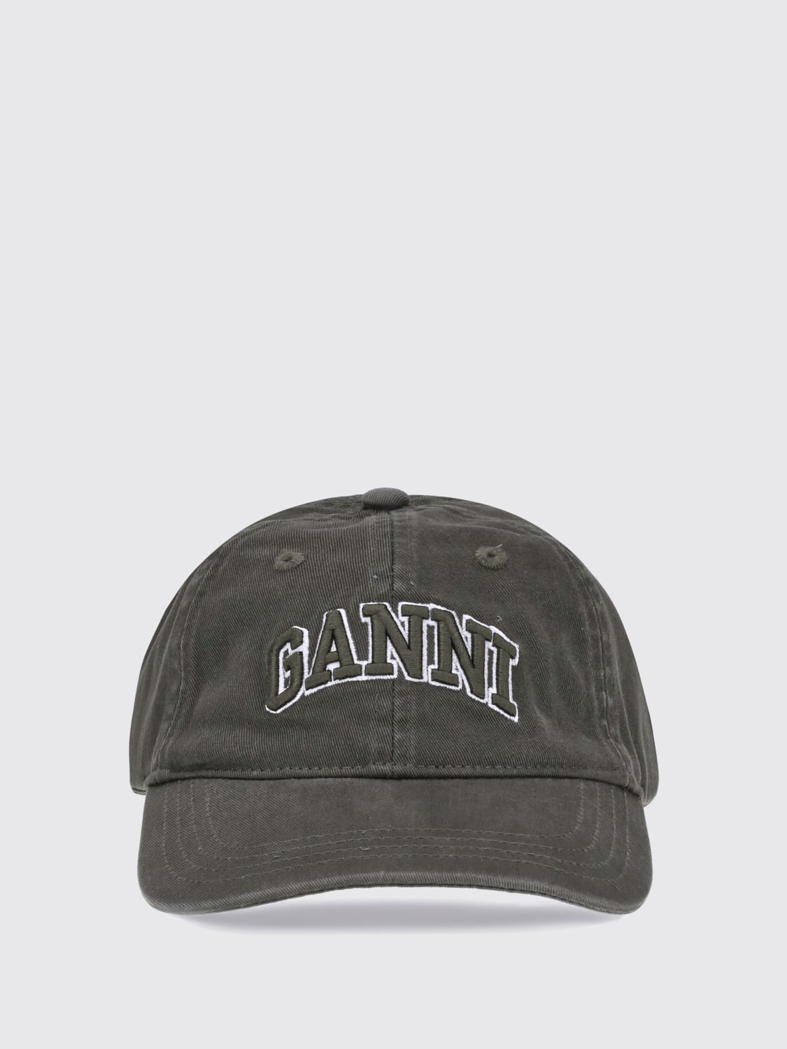 GANNI CAPPELLO: Cappello Ganni in cotone con logo ricamato , Verde - Img 2
