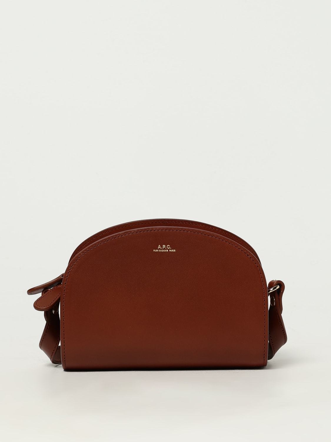 A.P.C. BORSA MINI: Borsa Demi Lune Mini A.P.C. in pelle, Marrone - Img 1