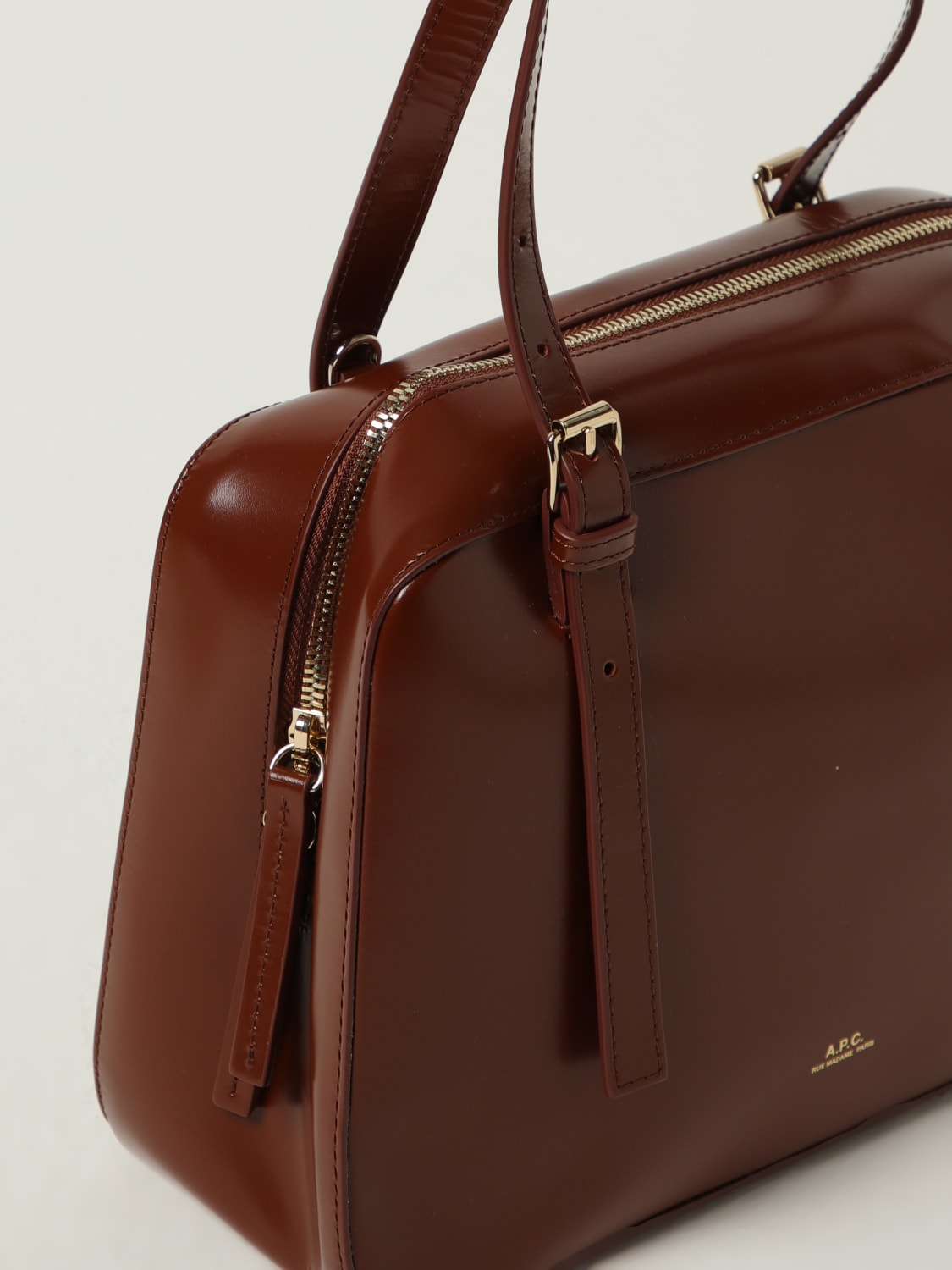 A.P.C. BORSA A SPALLA: Borsa Virginie Box A.P.C. in pelle spazzolata , Nocciola - Img 3