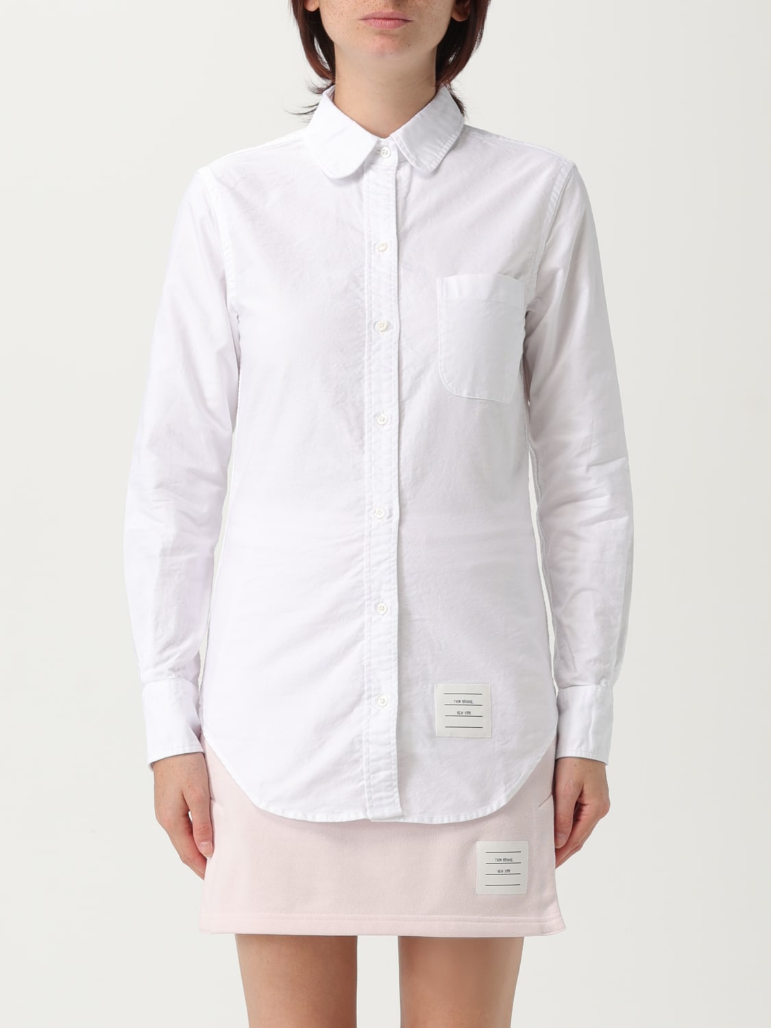 THOM BROWNE CAMICIA: Camicia slim in cotone con logo Thom Browne, Bianco - Img 1