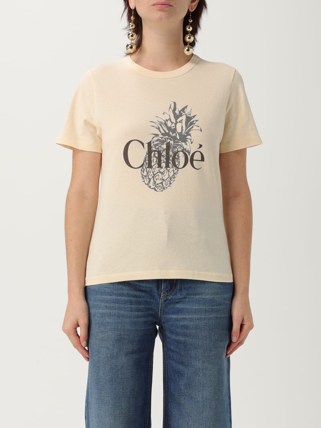 CHLOÉ T-SHIRTS: T-shirt in cotone con logo Chloé, Rosa - Img 1