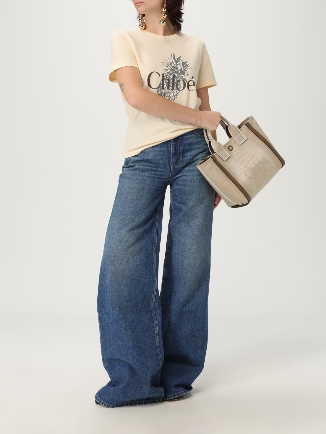 CHLOÉ T-SHIRTS: T-shirt in cotone con logo Chloé, Rosa - Img 2